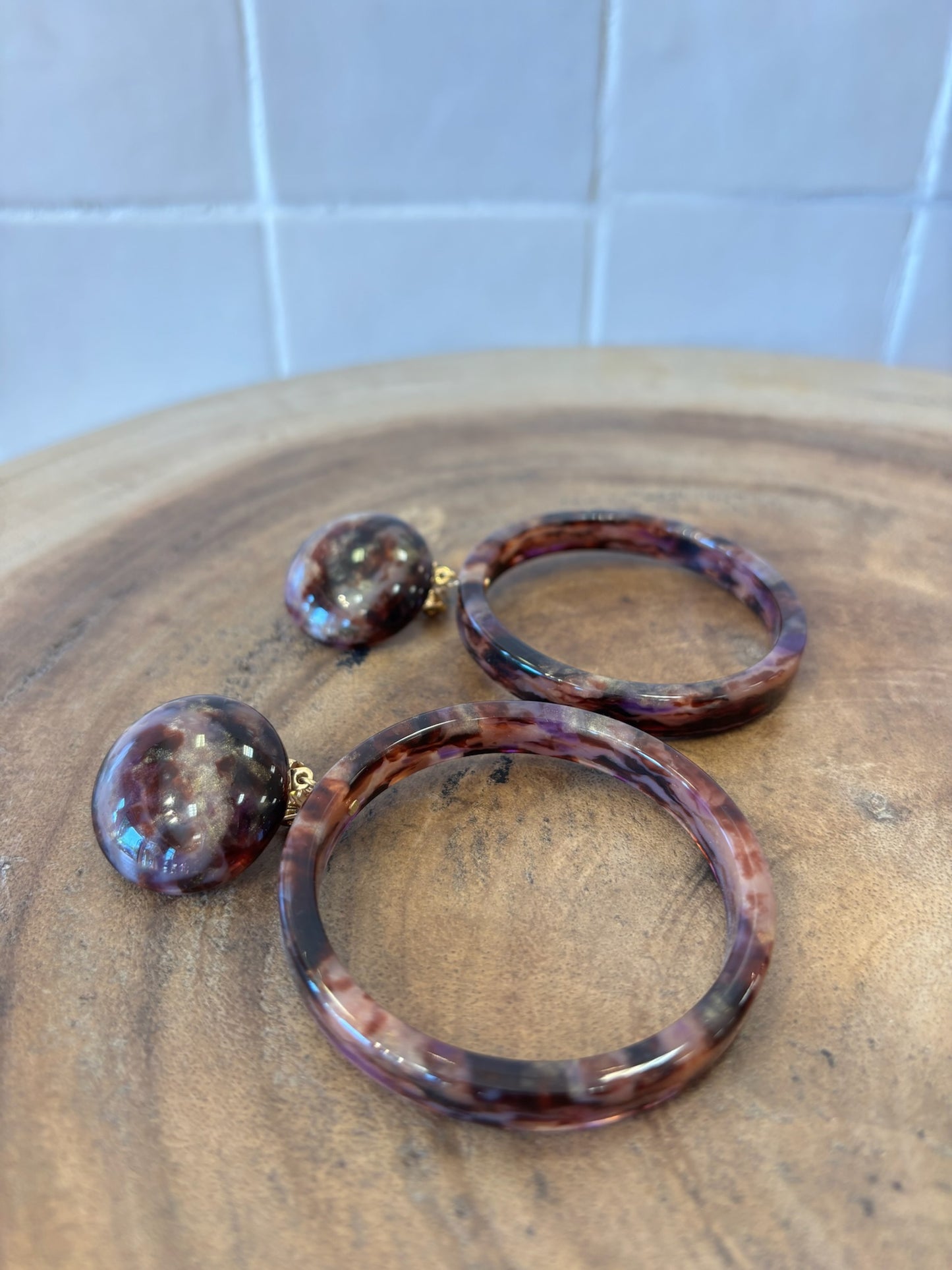 Teresa Earrings Clip Turtoise Acetate Pink & Brown