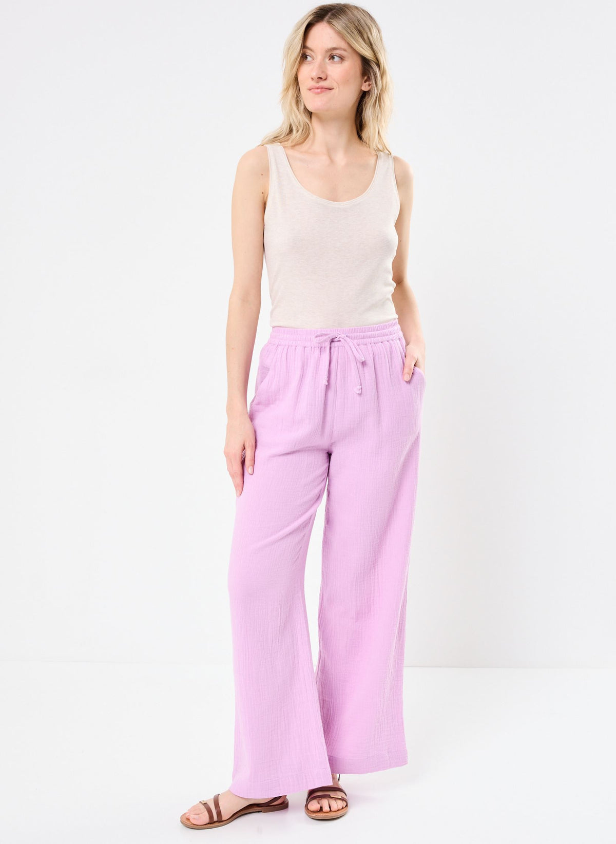 Palmy Gauze Cotton Pants Pink