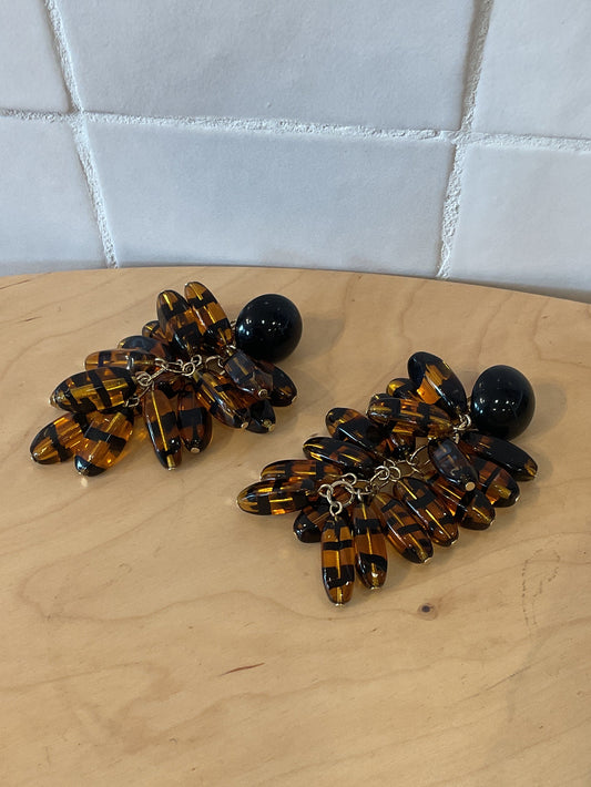 Grappe M brown glass clip-on Earrings - Francine Bramli