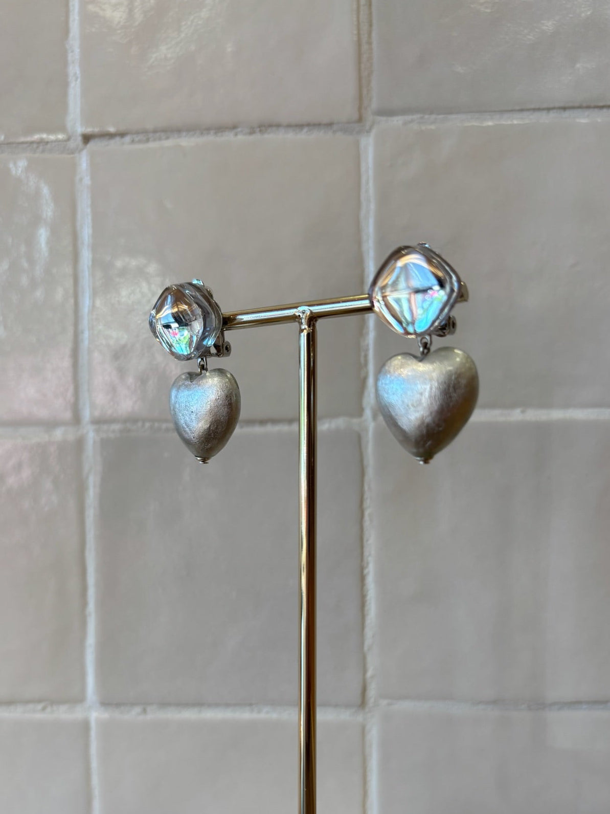 Small Heart Earrings Glitter Silver