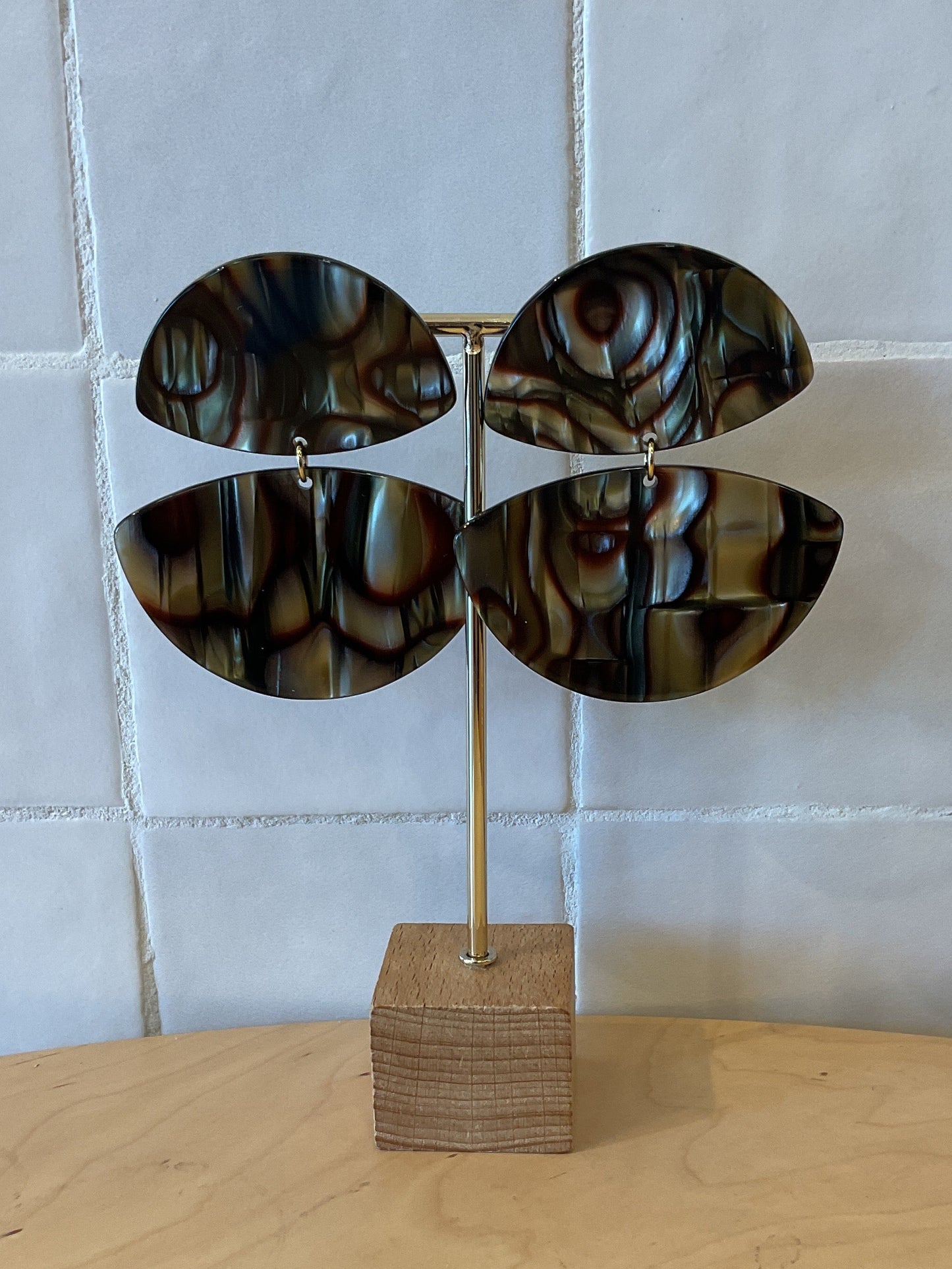 Luna double clip-on Earrings Khaki brown acetate - Francine Bramli
