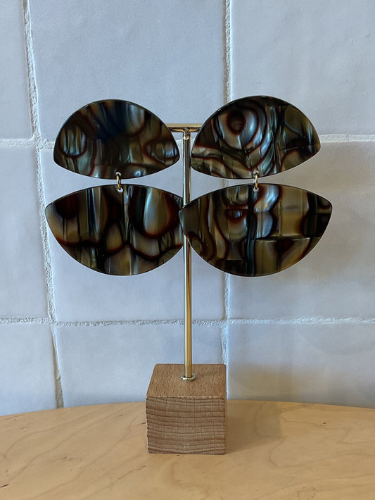 Luna double clip-on Earrings Khaki brown acetate - Francine Bramli