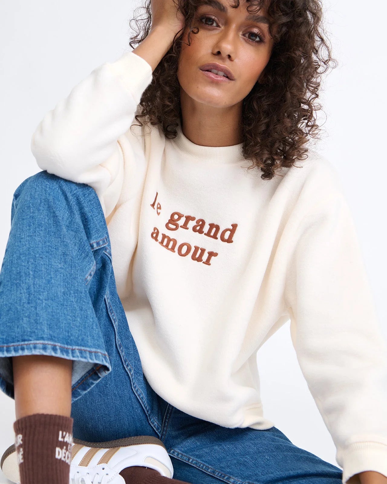 Sweat « Le Grand Amour » Recycled Fleece Cream & Camel