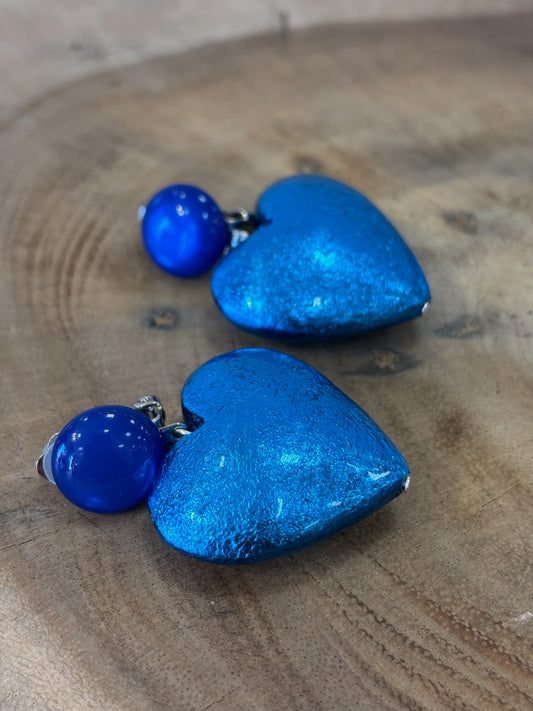 Heart Medium pierced Earrings Royal Blue