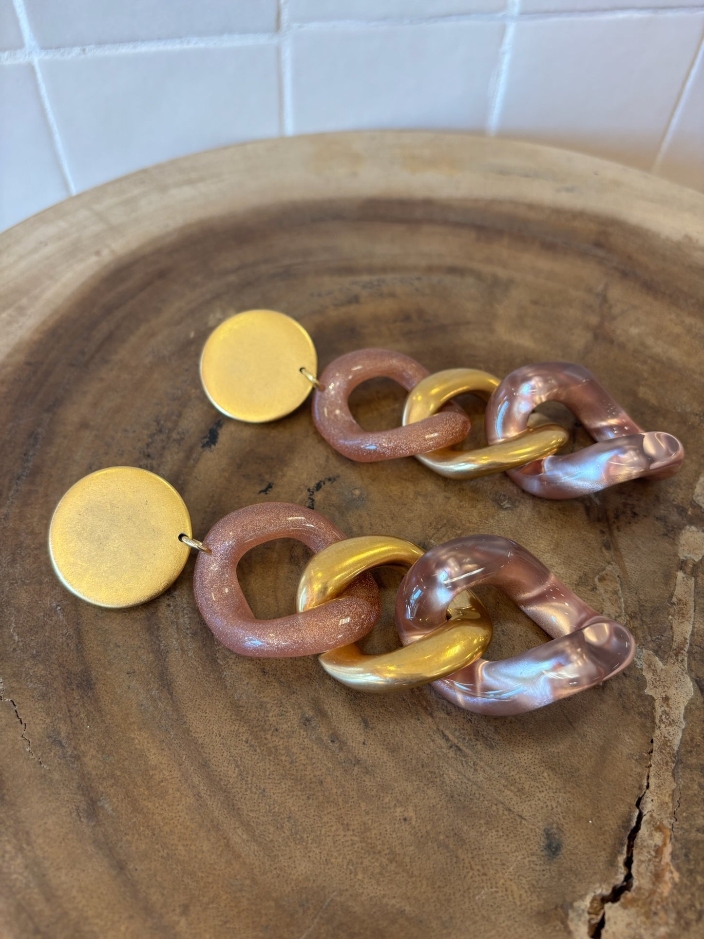 Maille XXL Earrings Gold, Pink Gold & Glitter