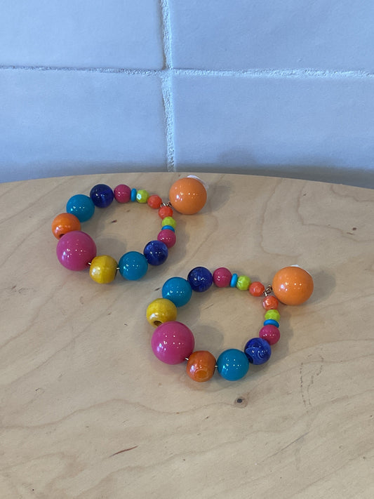Bastille Earrings Multico Wood Yellow Turquoise Blue Orange Pink