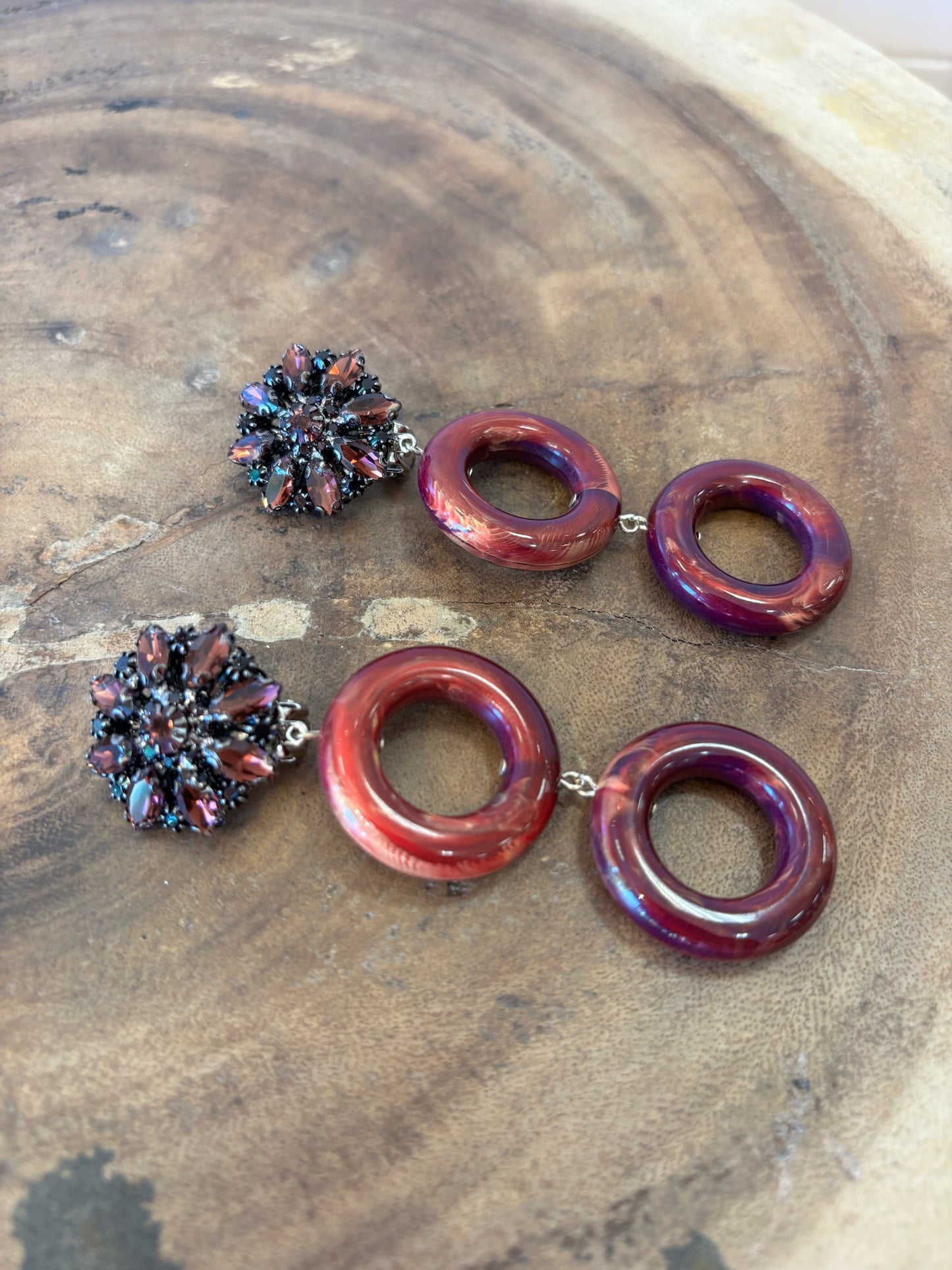 Vanille Double burgundy & crystal earrings