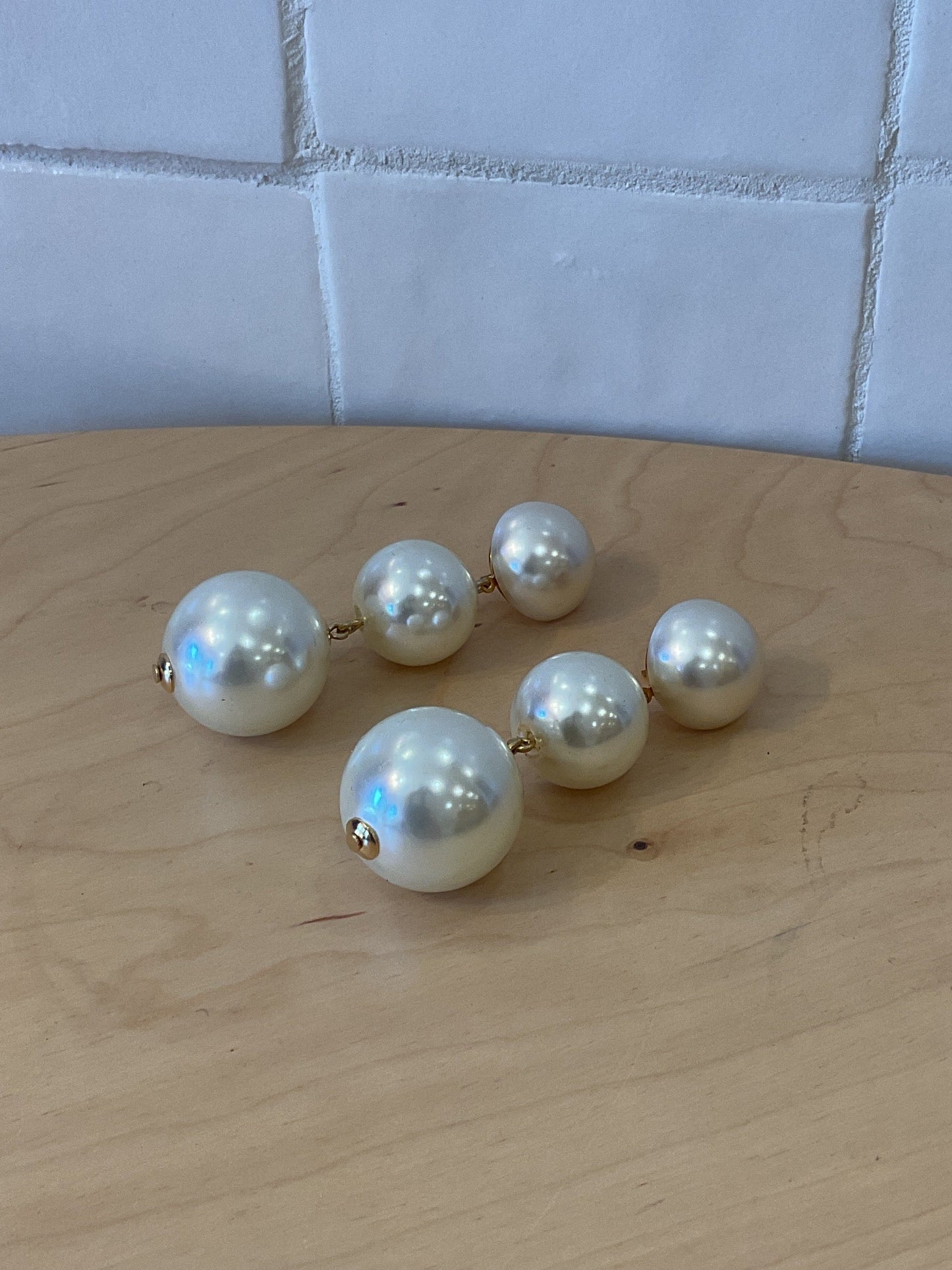 Theonie double Pierced Earrings White Pearl - Francine Bramli