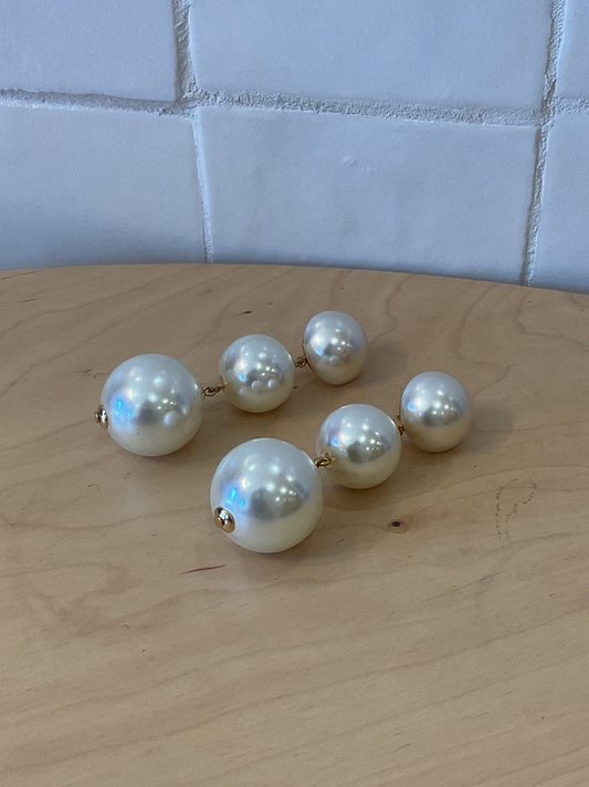 Theonie double Pierced Earrings White Pearl - Francine Bramli