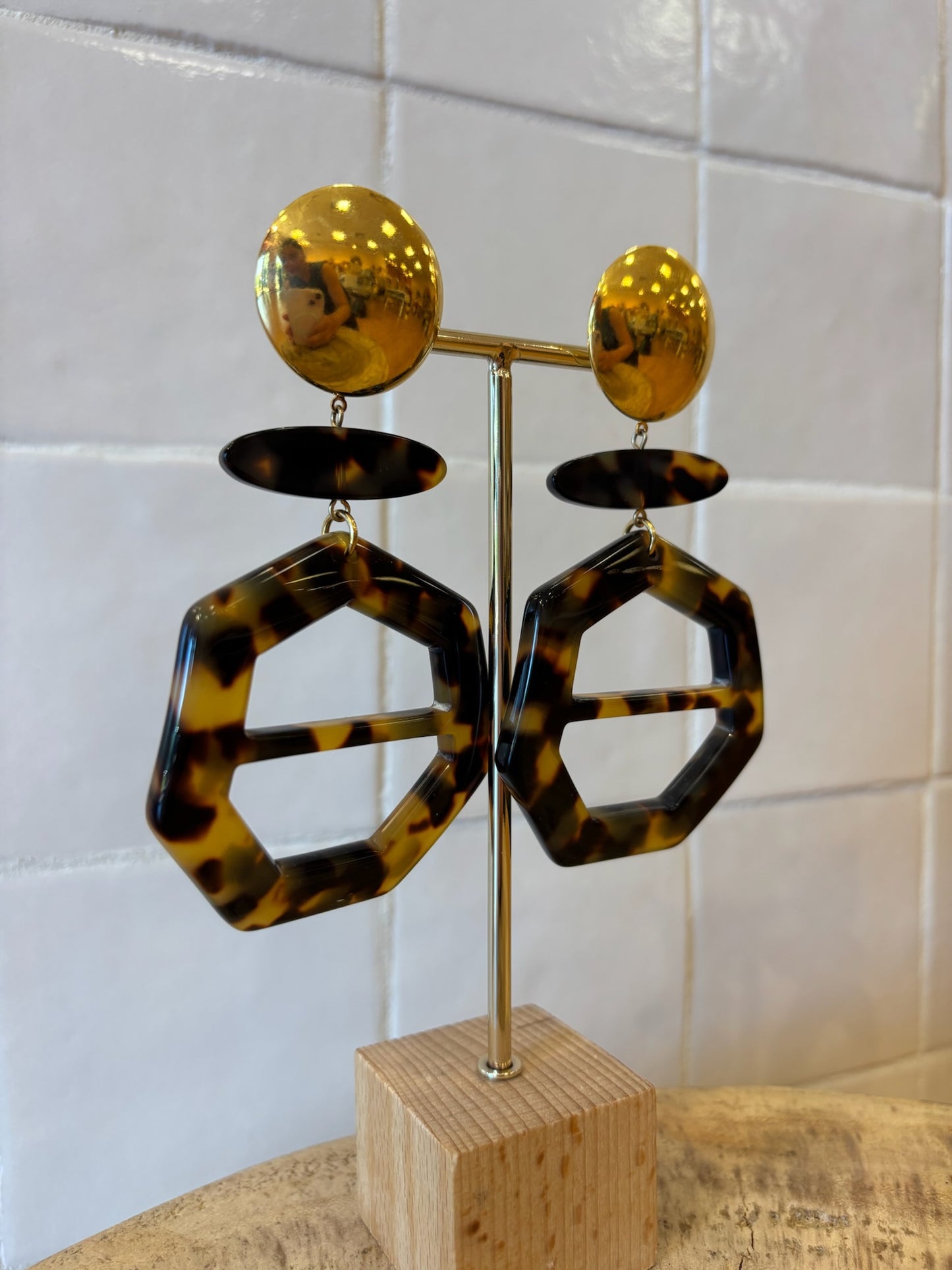 Leonie Long Earrings Brown Gold