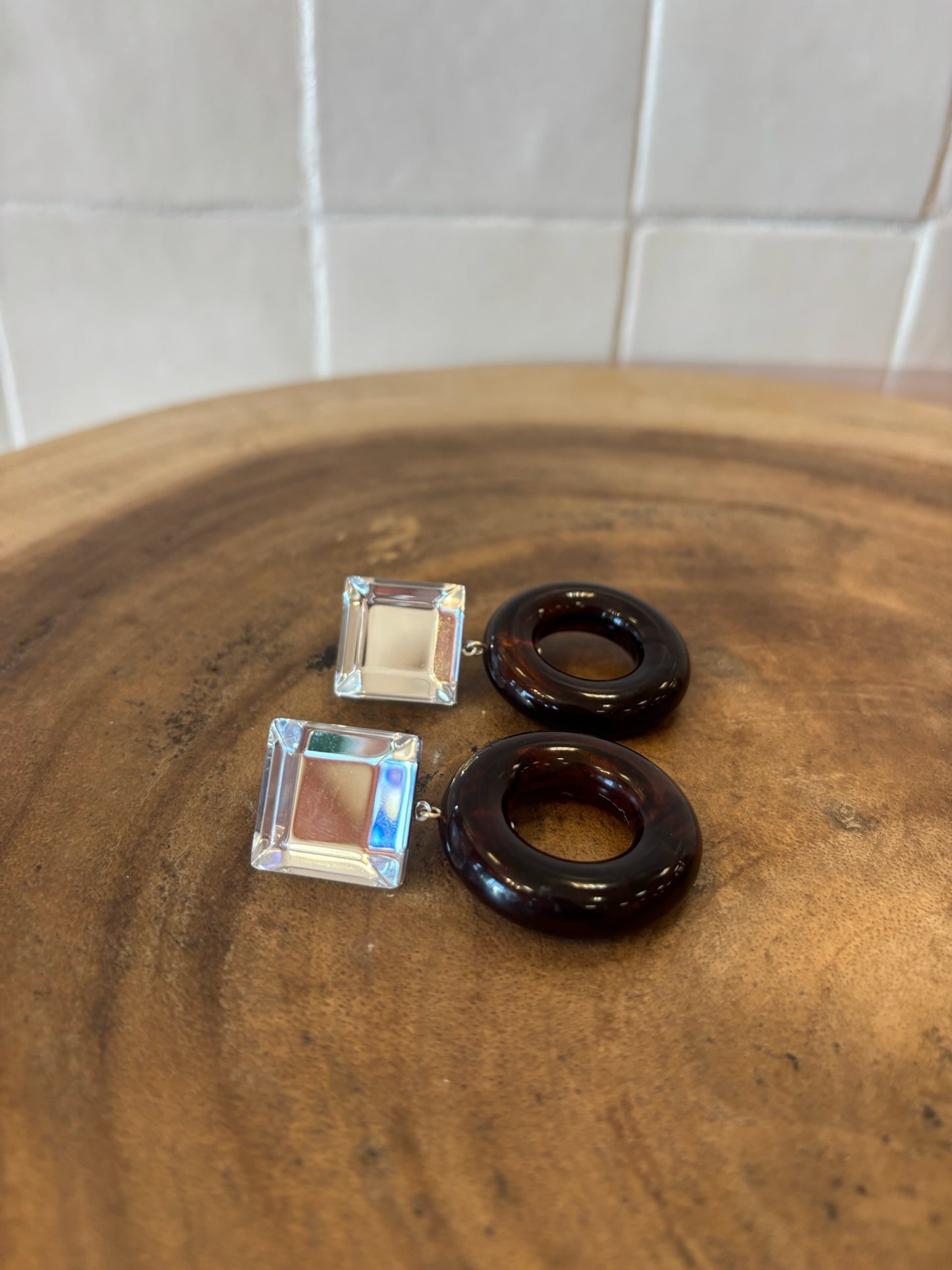 Vanille brown marble & mirror earrings