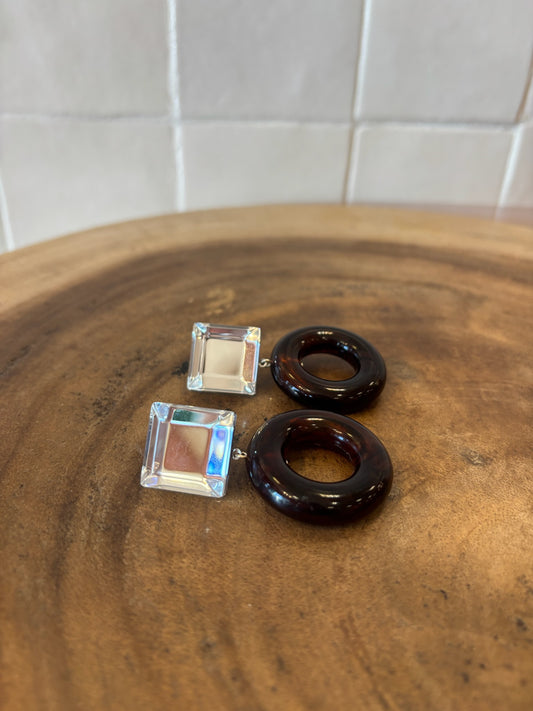 Vanille brown marble & mirror earrings