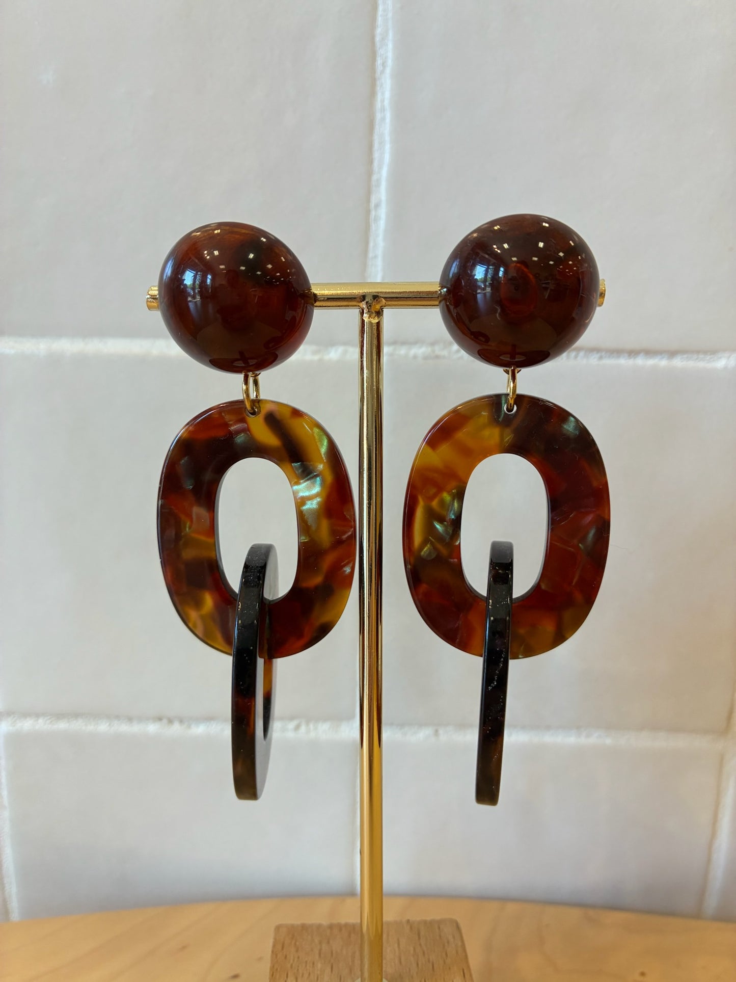 Auburn maille earrings acetate brown & green