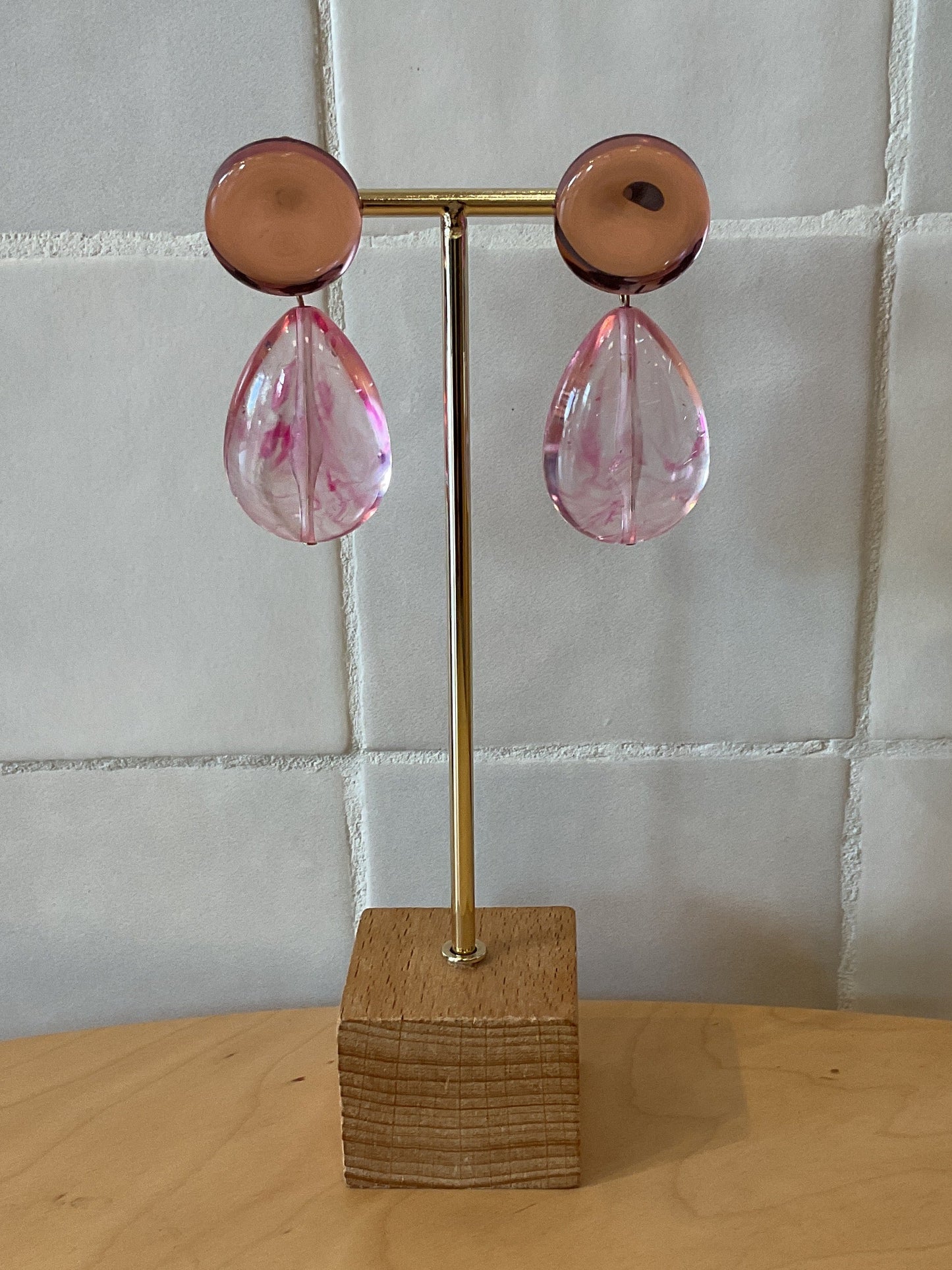 Cuba Clip Earrings Marble Transparent Light Pink & mirror