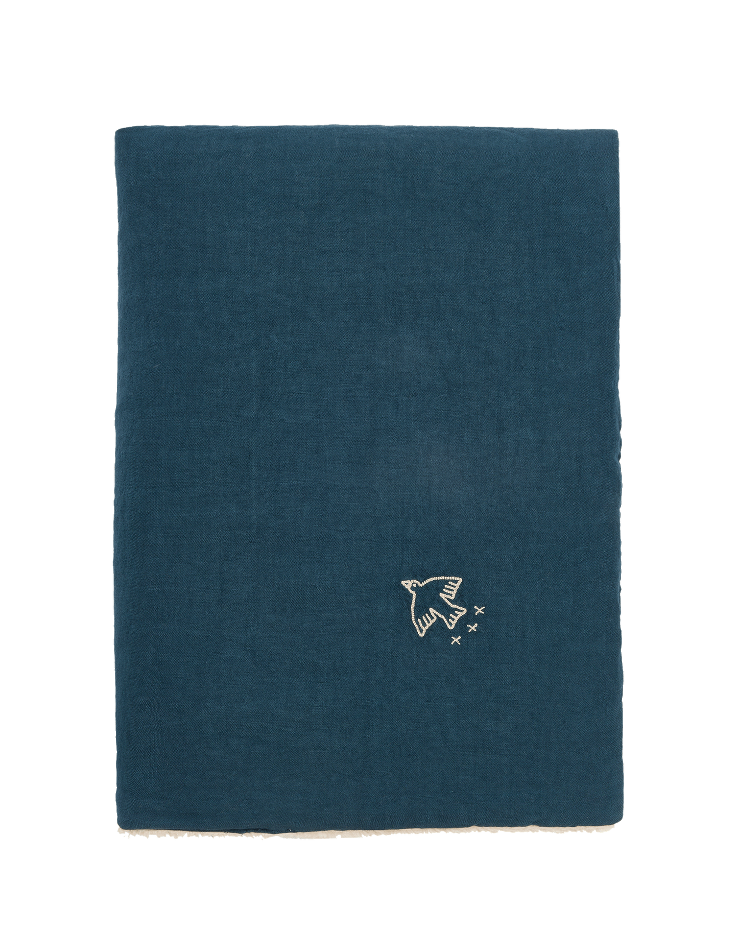 L1N0 Embroid winter blanket french linen - deep blue