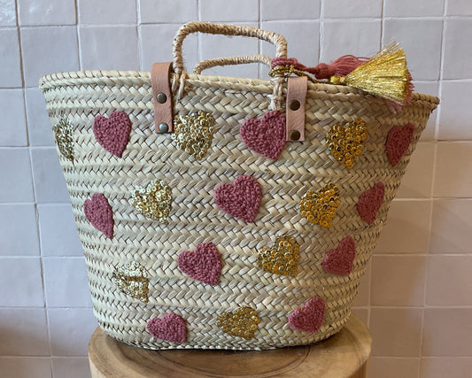 Moroccan Basket Multi O Pink & Gold Sequins Hearts (2P)