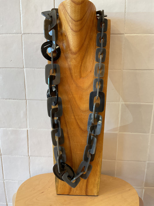 Long black grey maille Necklace - Francine Bramli