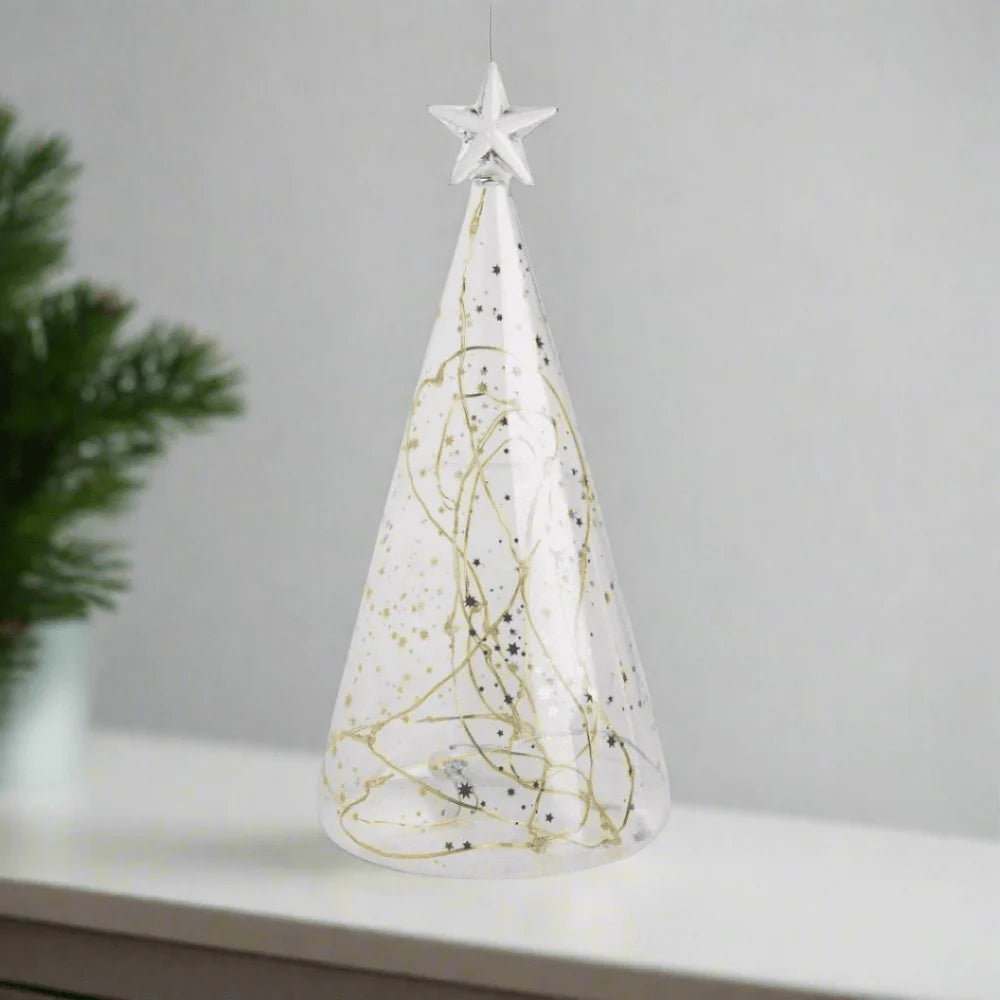 LED glass fir tree - Stars Gold