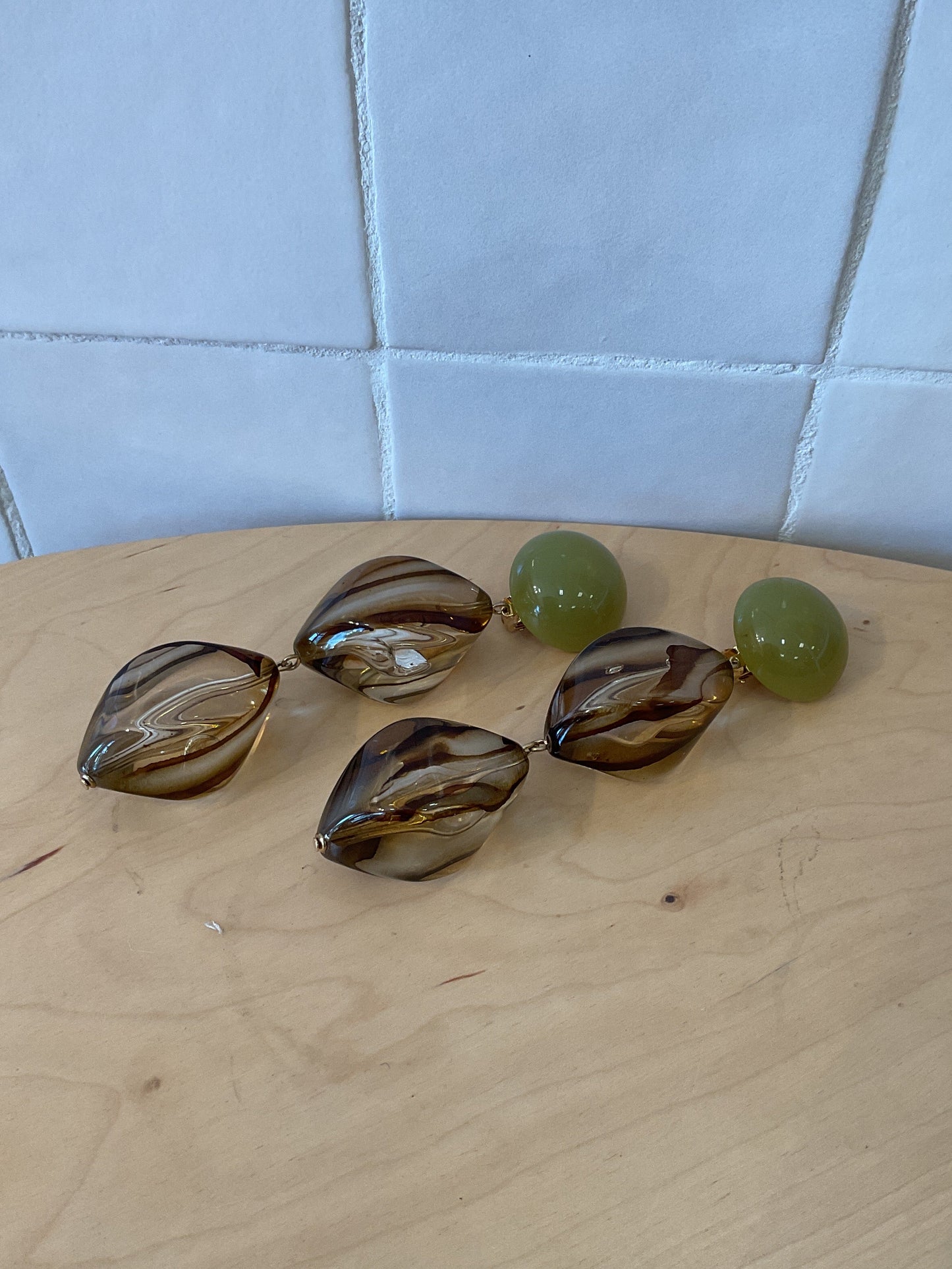 Dolores double clip-on olive Earrings - Francine Bramli