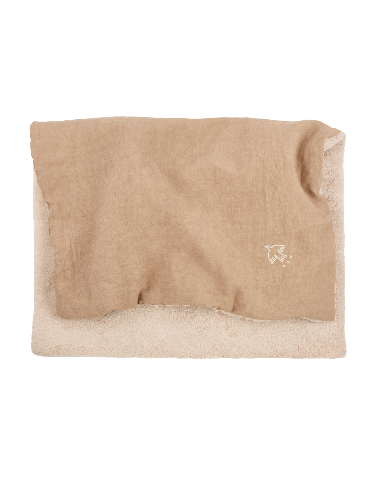 L1N0 Embroid winter blanket french linen - Sesame