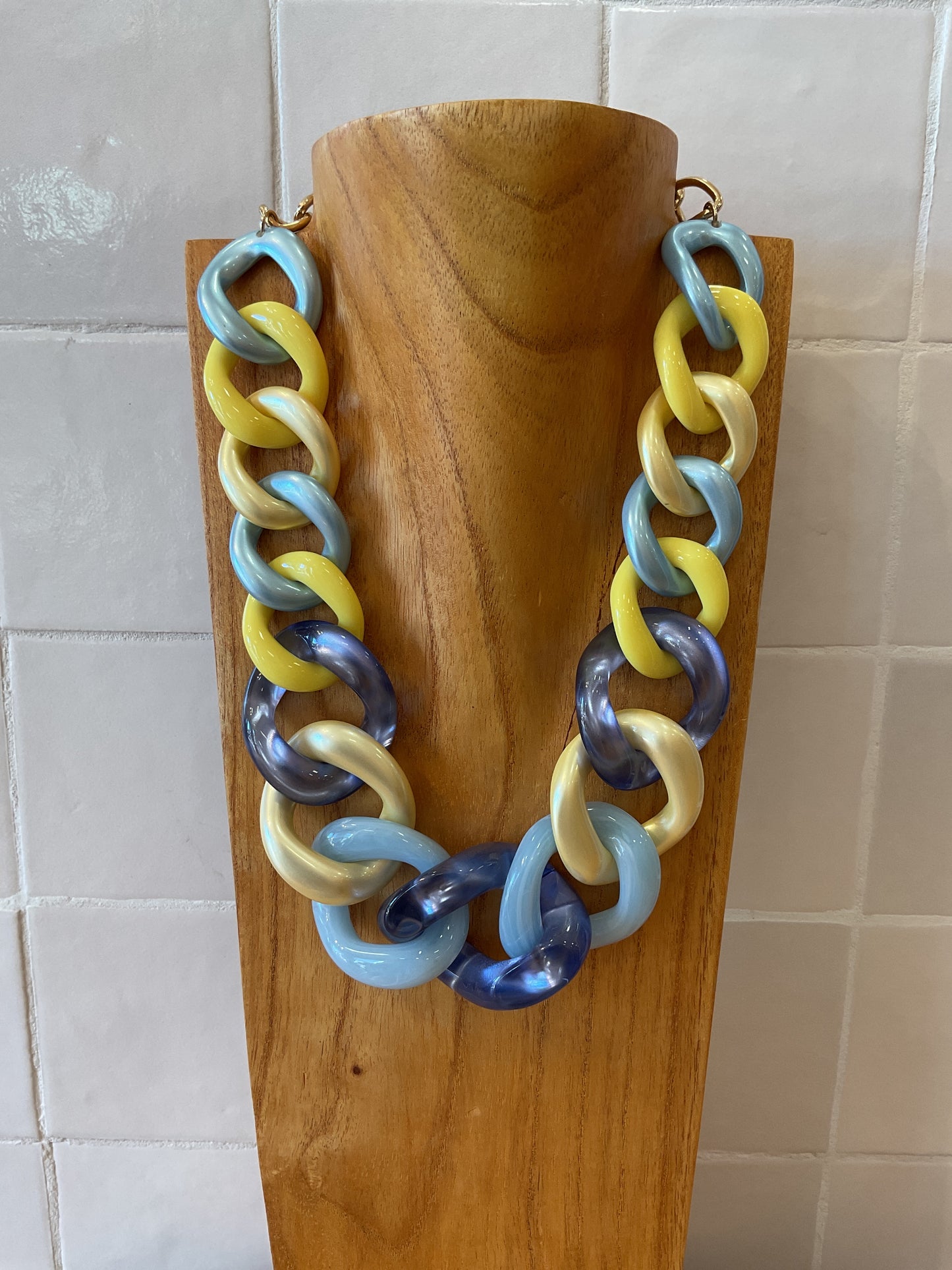 Maille light Blue-purple-yellow Necklace - Francine Bramli