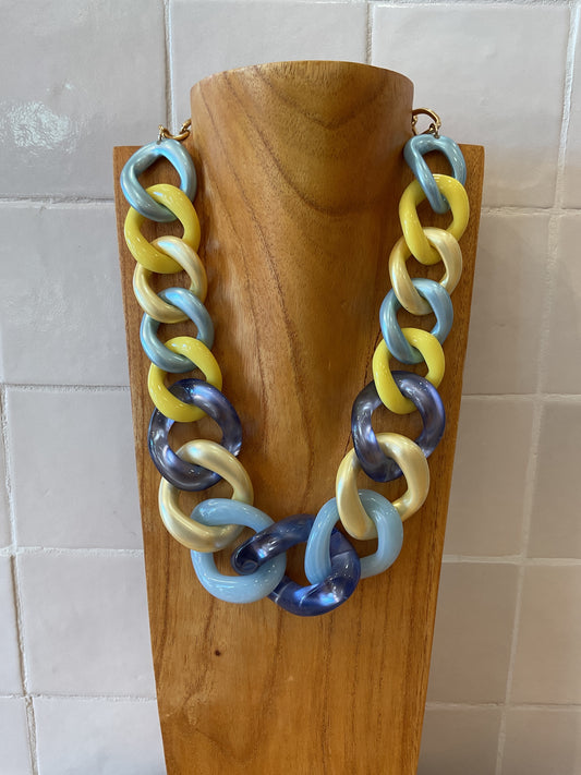 Maille light Blue-purple-yellow Necklace - Francine Bramli