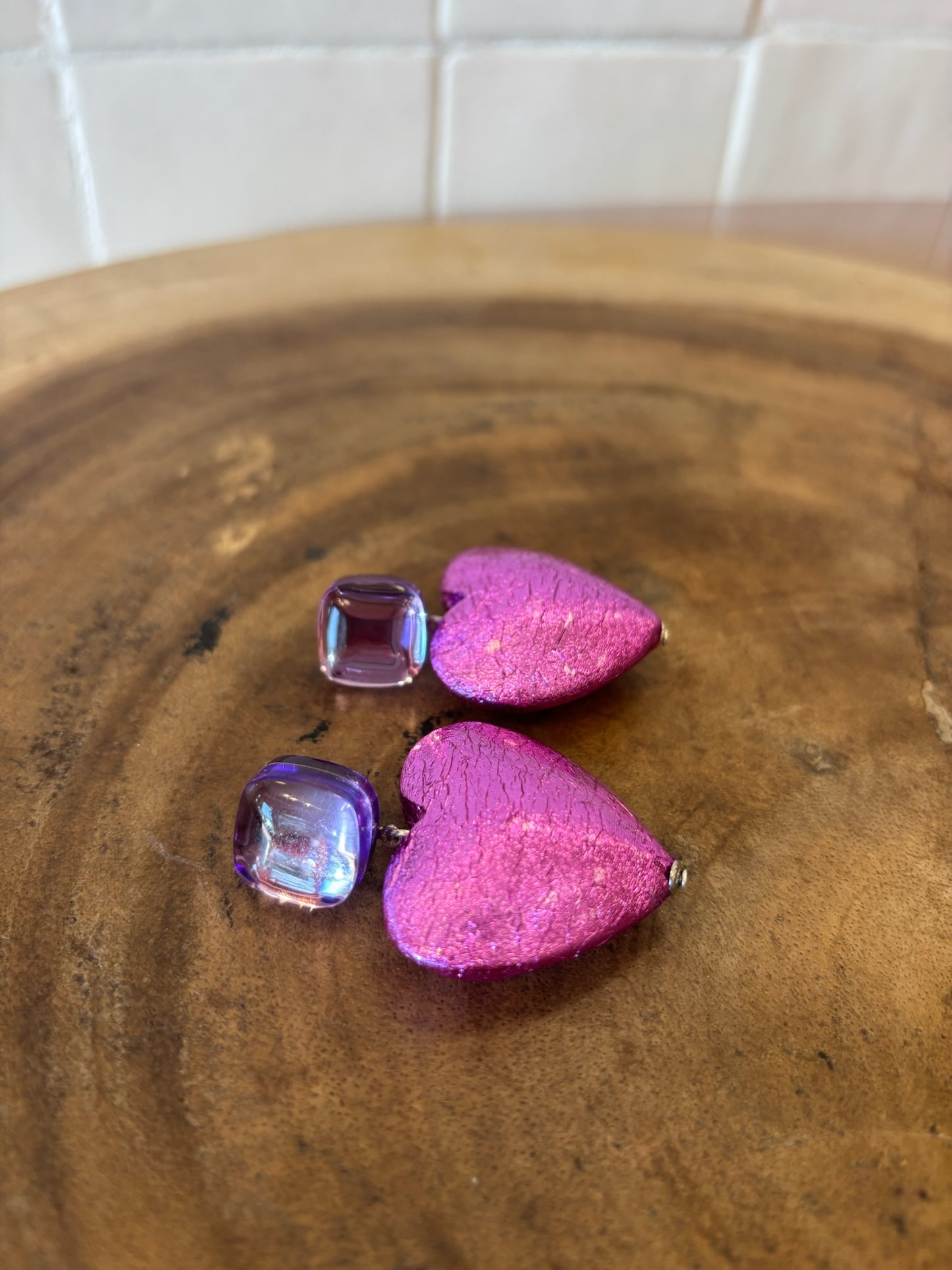 Heart Medium Pierced Earrings Fuschia Pink