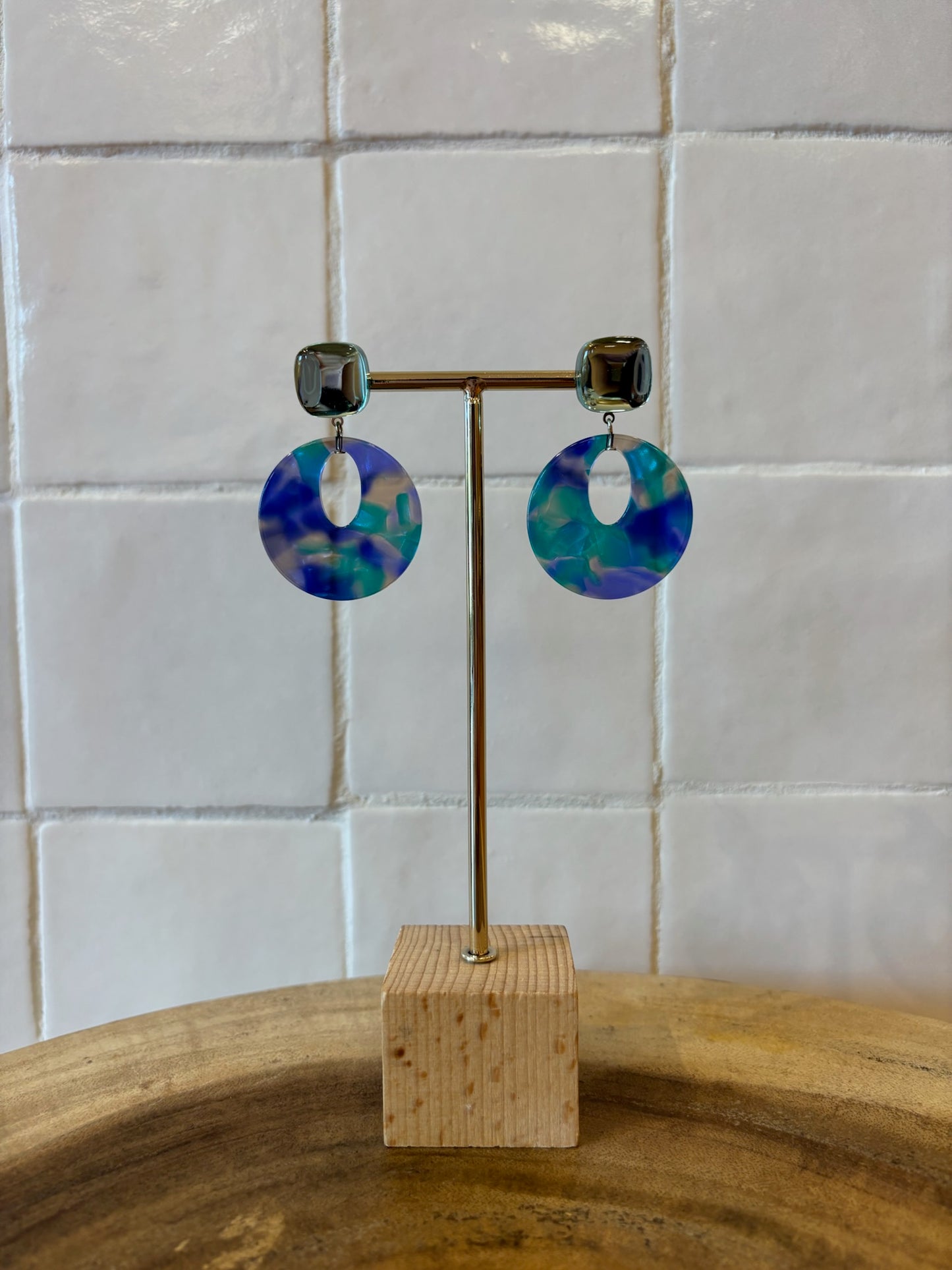 Arnica xs earrings acetate blue turquoise transparent & mirror
