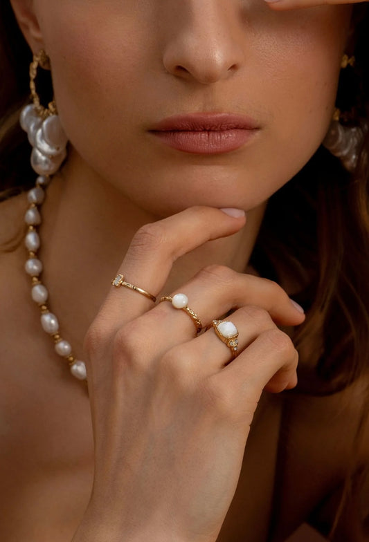 Anémone Ring Gold White Mother-of-pearl