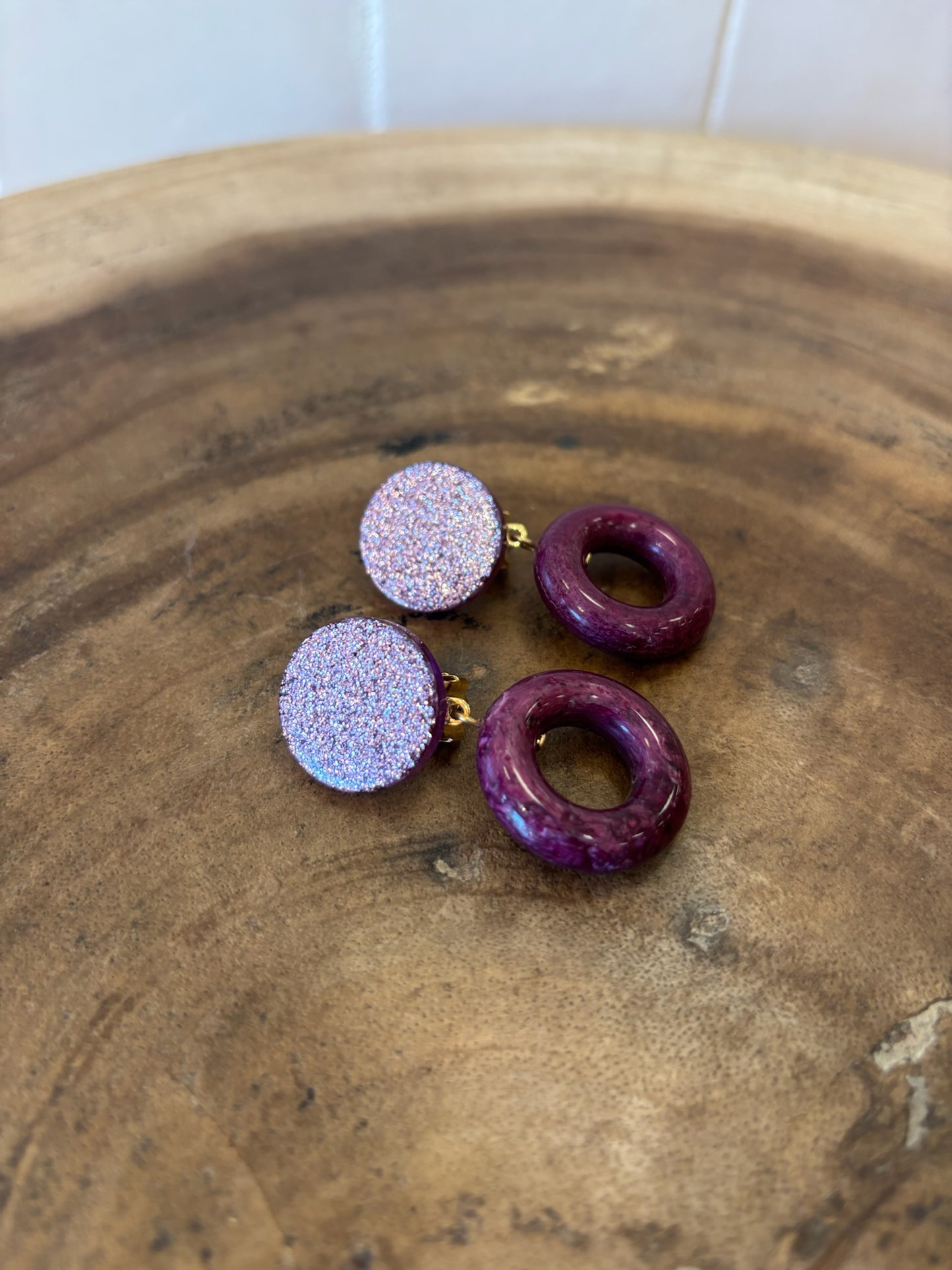 Bachelier S earrings burgundy glitter purple