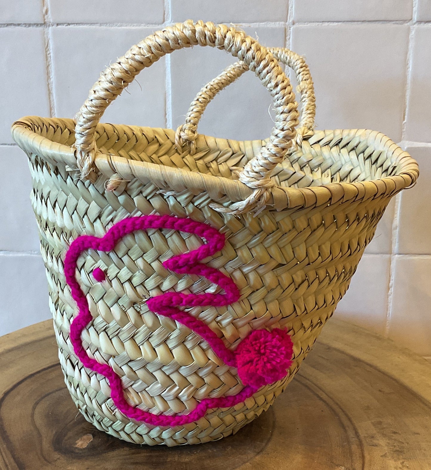Moroccan Basket Bag Bunny laying Down with Pompom