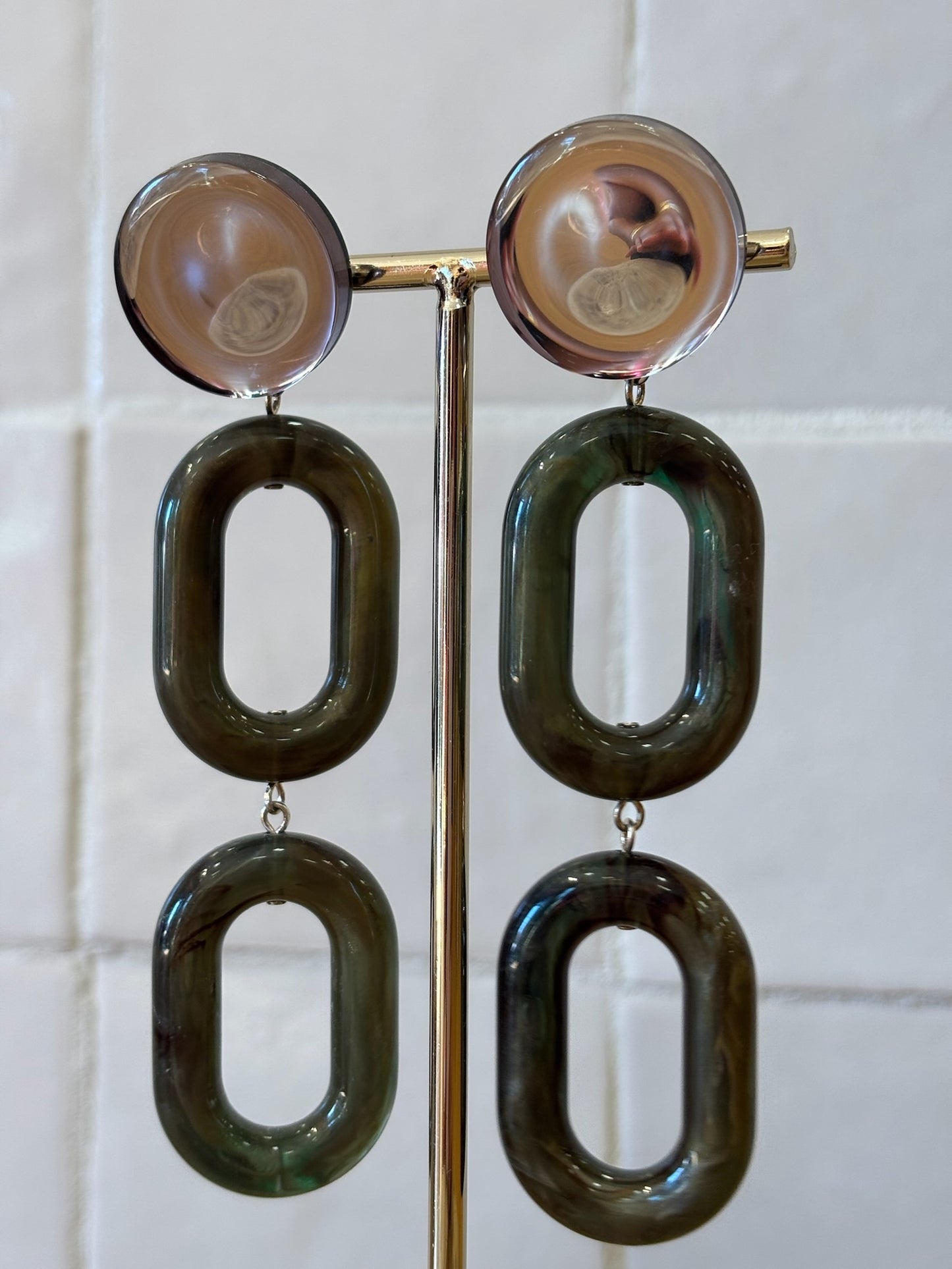 Anthemis double earrings kaki & mirror