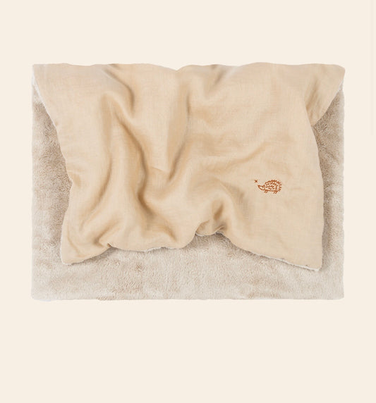 L1N0 Embroid winter blanket french linen - Sand