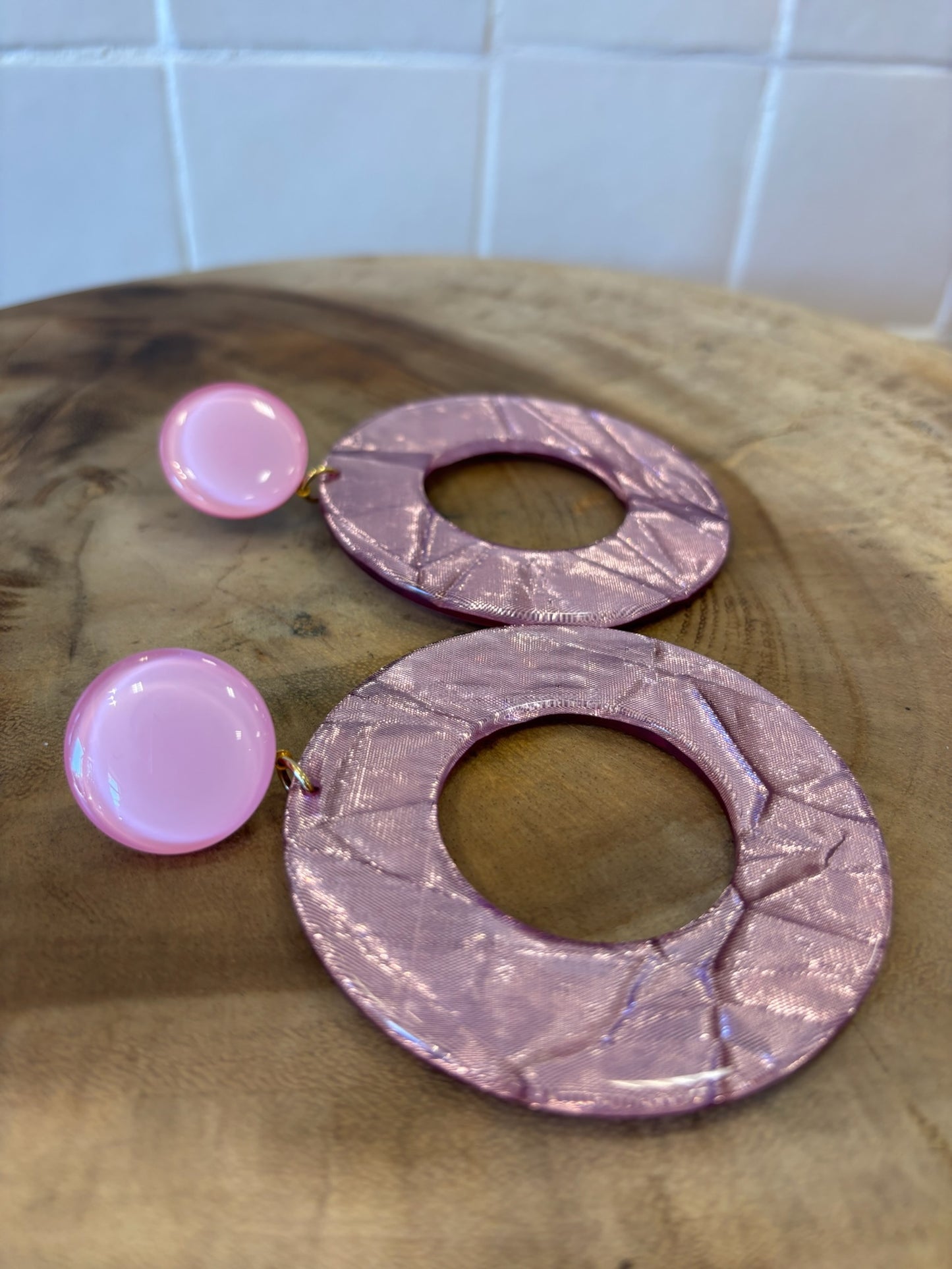 Venise XL Earrings Pink Glitter