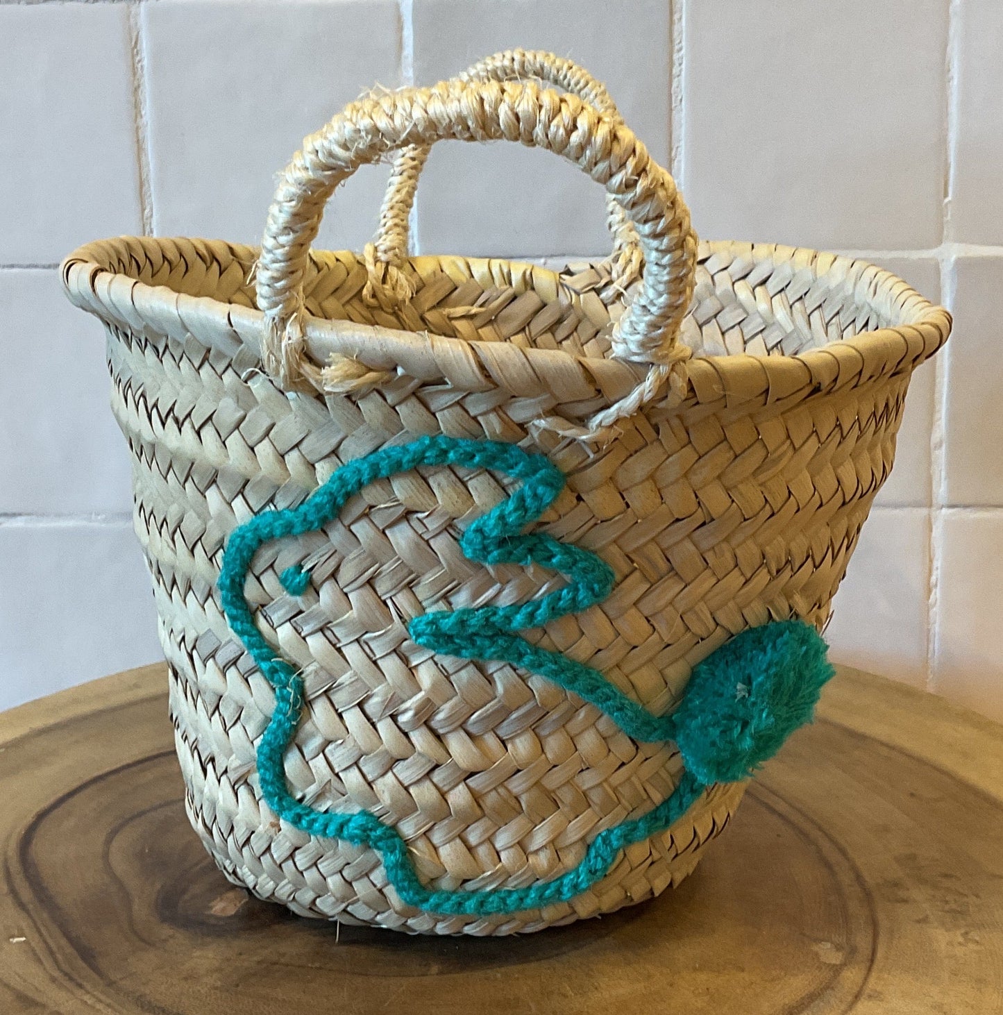Moroccan Basket Bag Bunny laying Down with Pompom