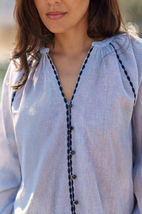 Blena Top English Embroidery Blue Stripes