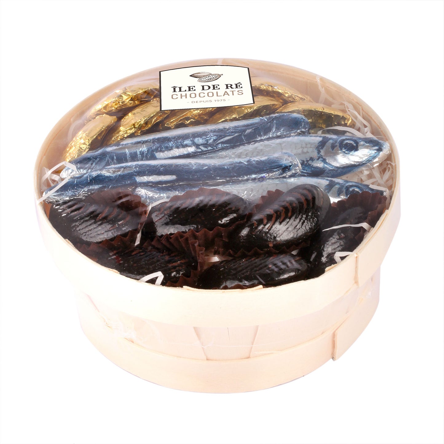 Crate of chocolate basket seafood oysters, sardines, mussels 225g - Île de Ré Chocolats