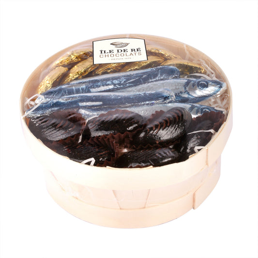 Crate of chocolate basket seafood oysters, sardines, mussels 225g - Île de Ré Chocolats