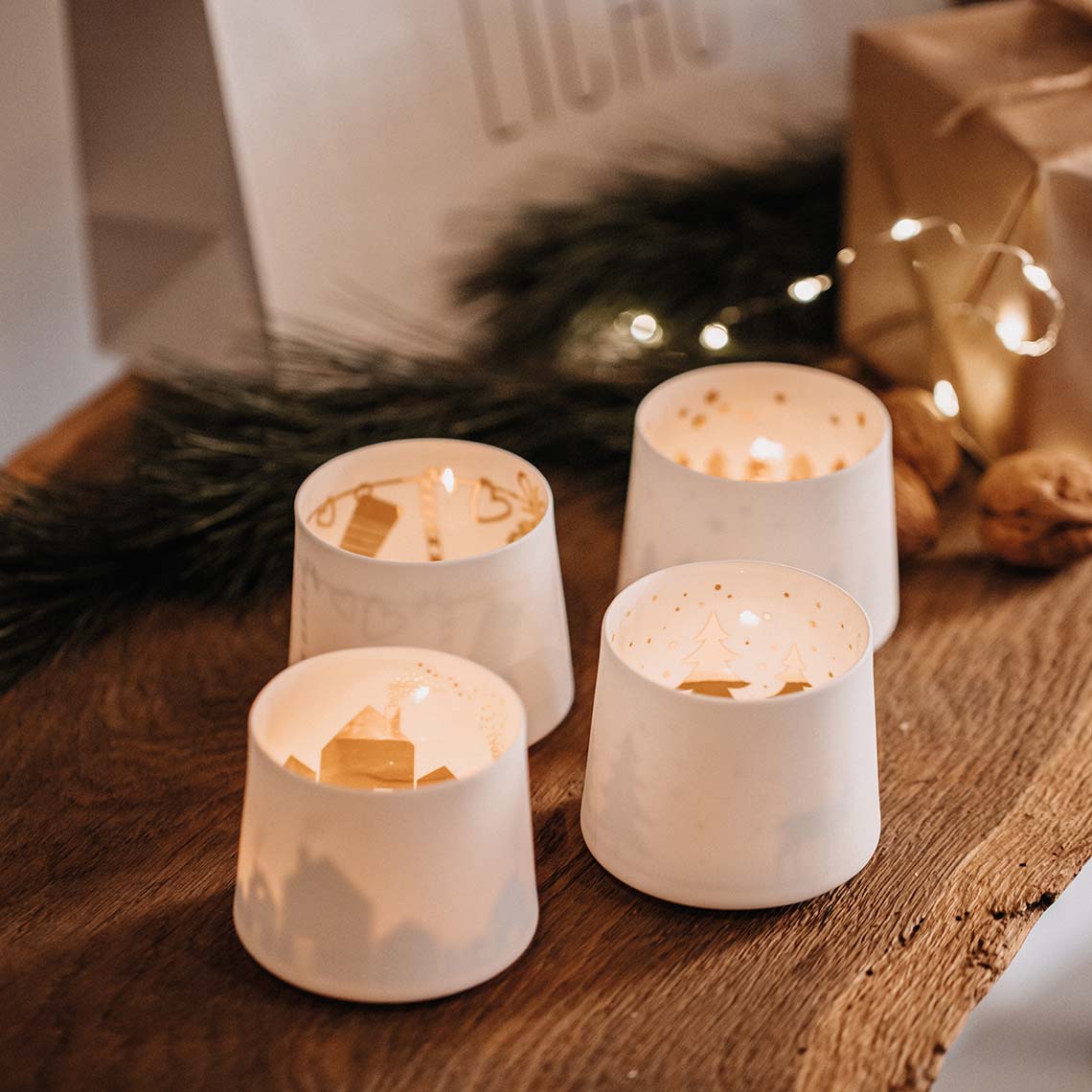 Shadow play town Tealight Holder porcelain