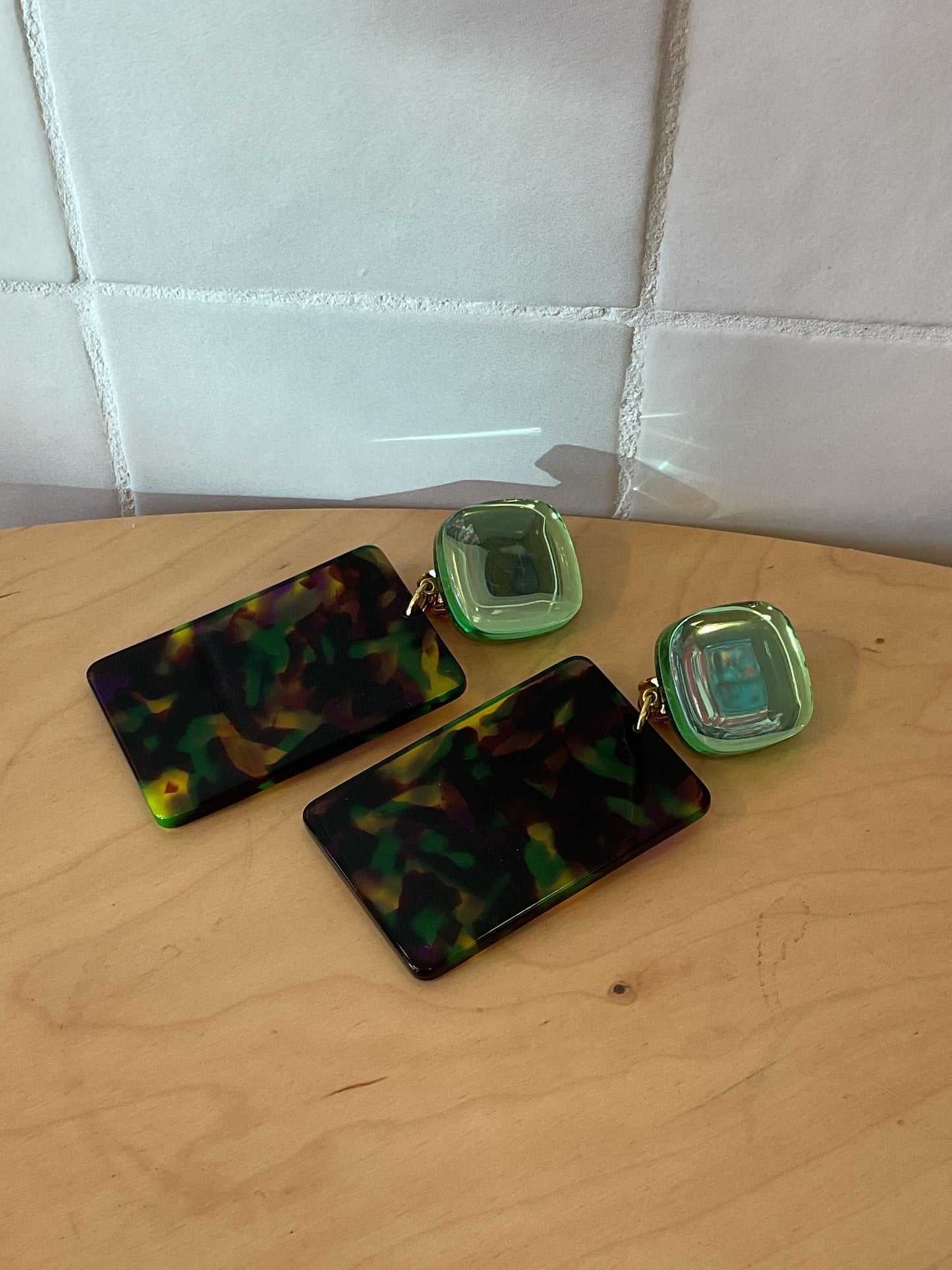 Elena earrings acetate green, purple & brown