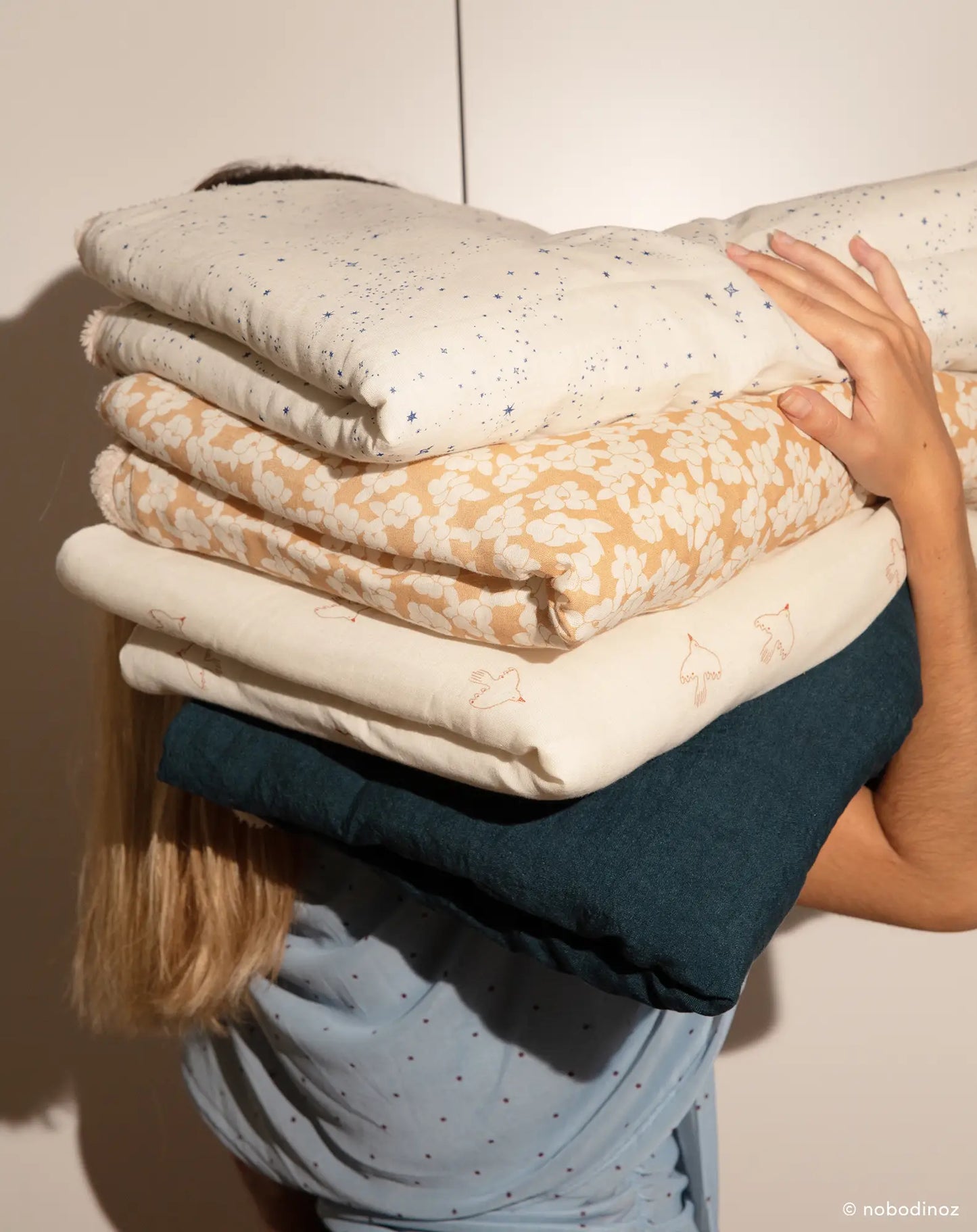 L1N0 Embroid winter blanket french linen - Sand