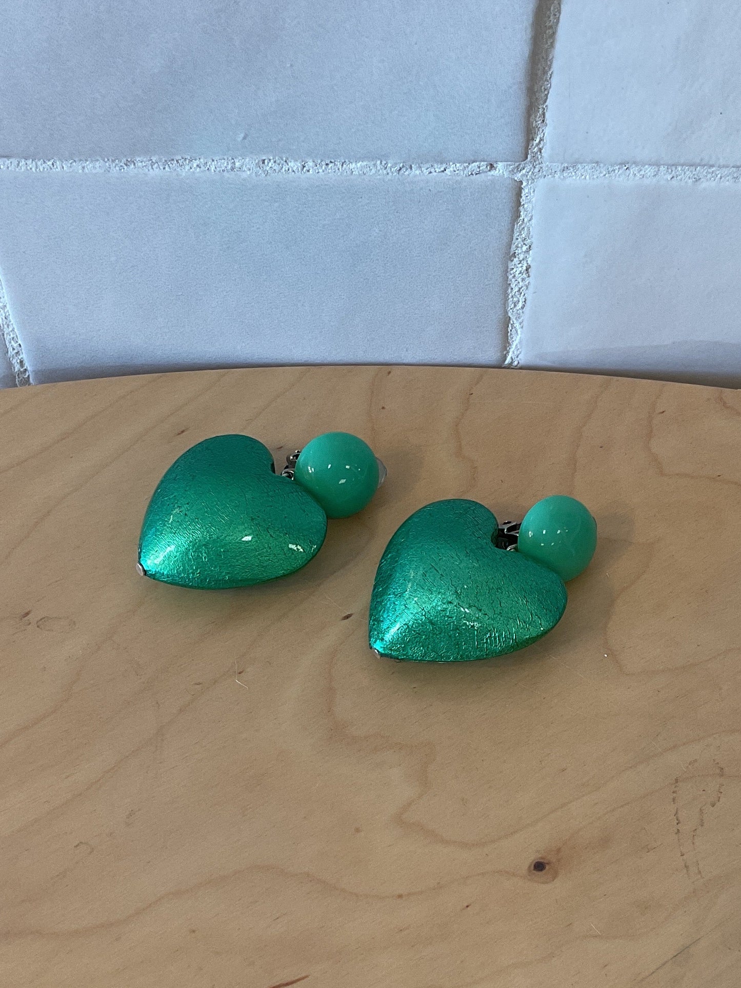 Heart Medium clip Earrings Green