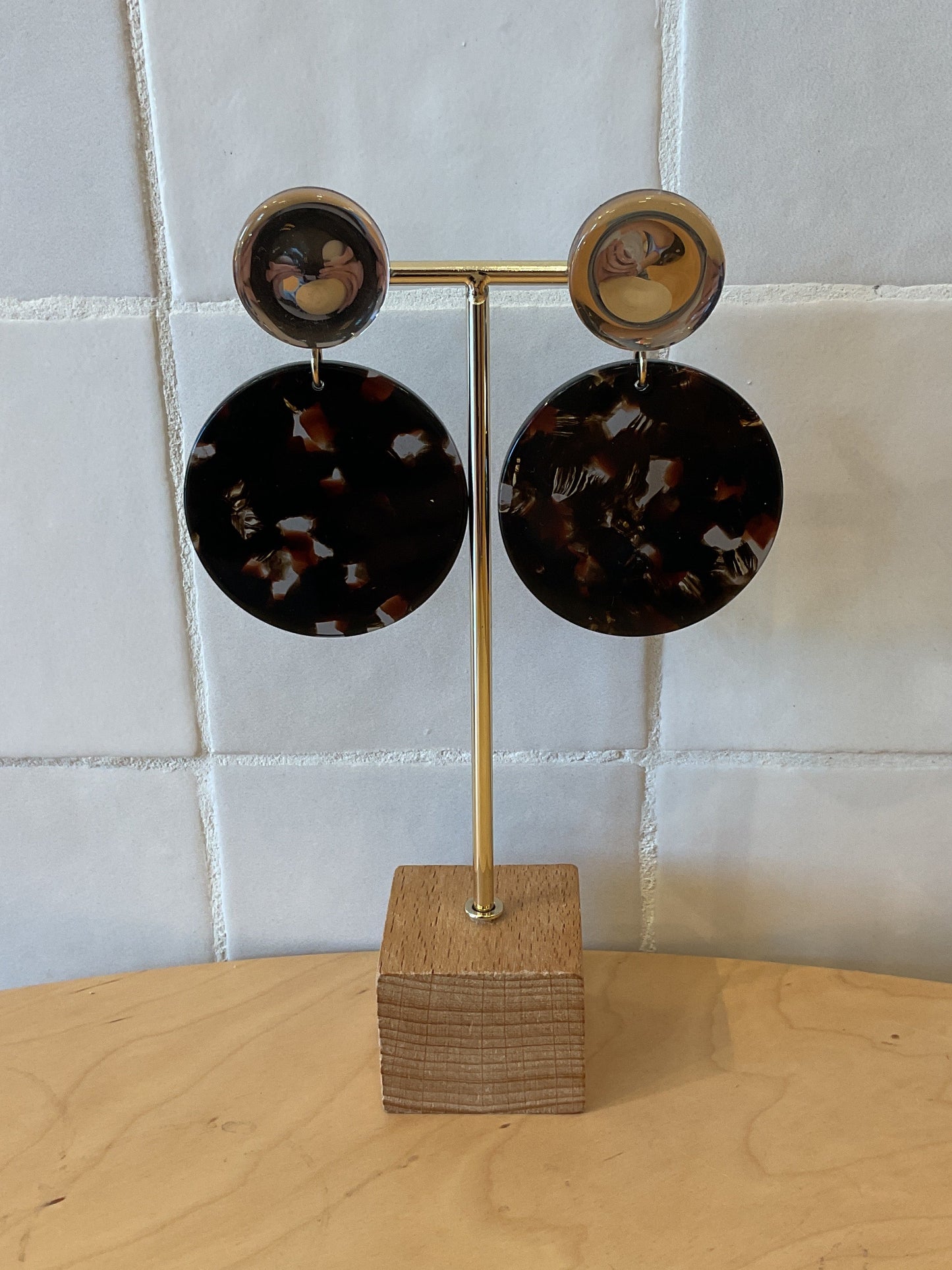 Caleum L Earrings Grey Mirror & Black