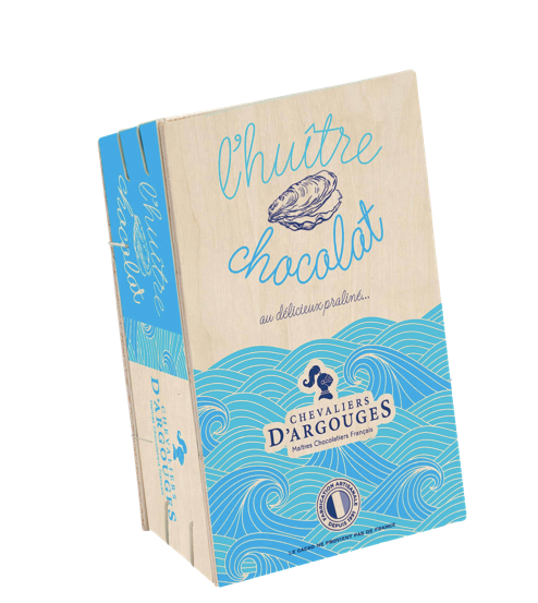 Milk chocolate praline oysters, wooden box 105g (3.7oz) - Chevaliers d'Argouges