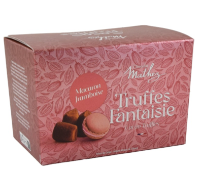 Cocoa-powdered truffles, raspberry macaron 250g (8.8 oz) - Mathez