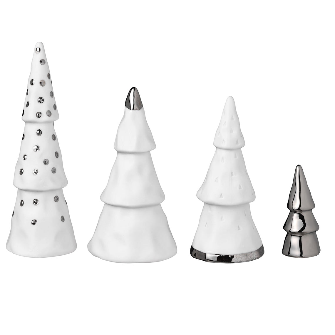 Silver Winter Forest Porcelain Fir Trees - Set Of 4