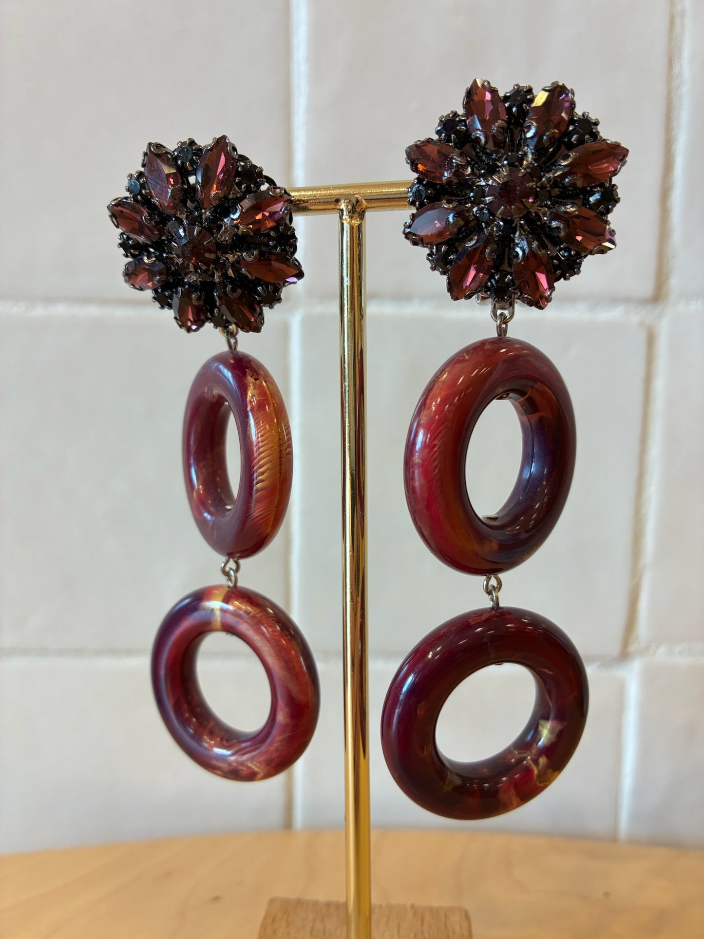 Vanille Double burgundy & crystal earrings