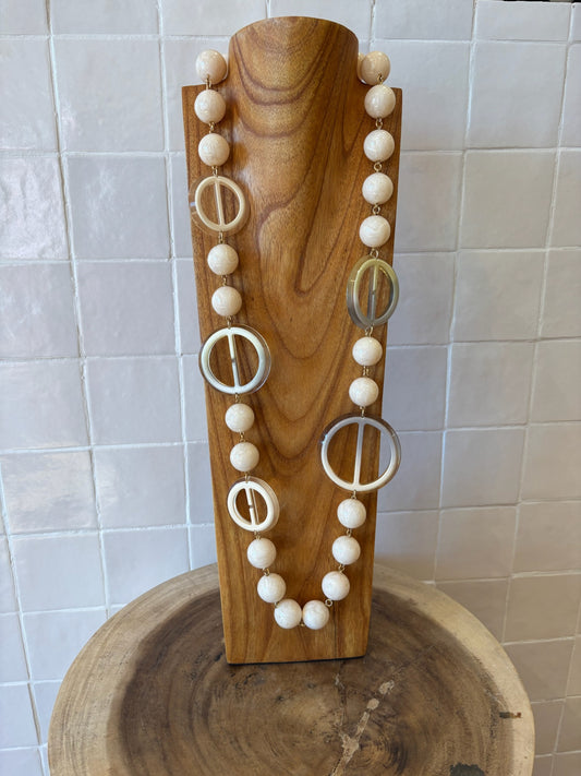 Retro Long Necklace Beige & Grey - Francine Bramli