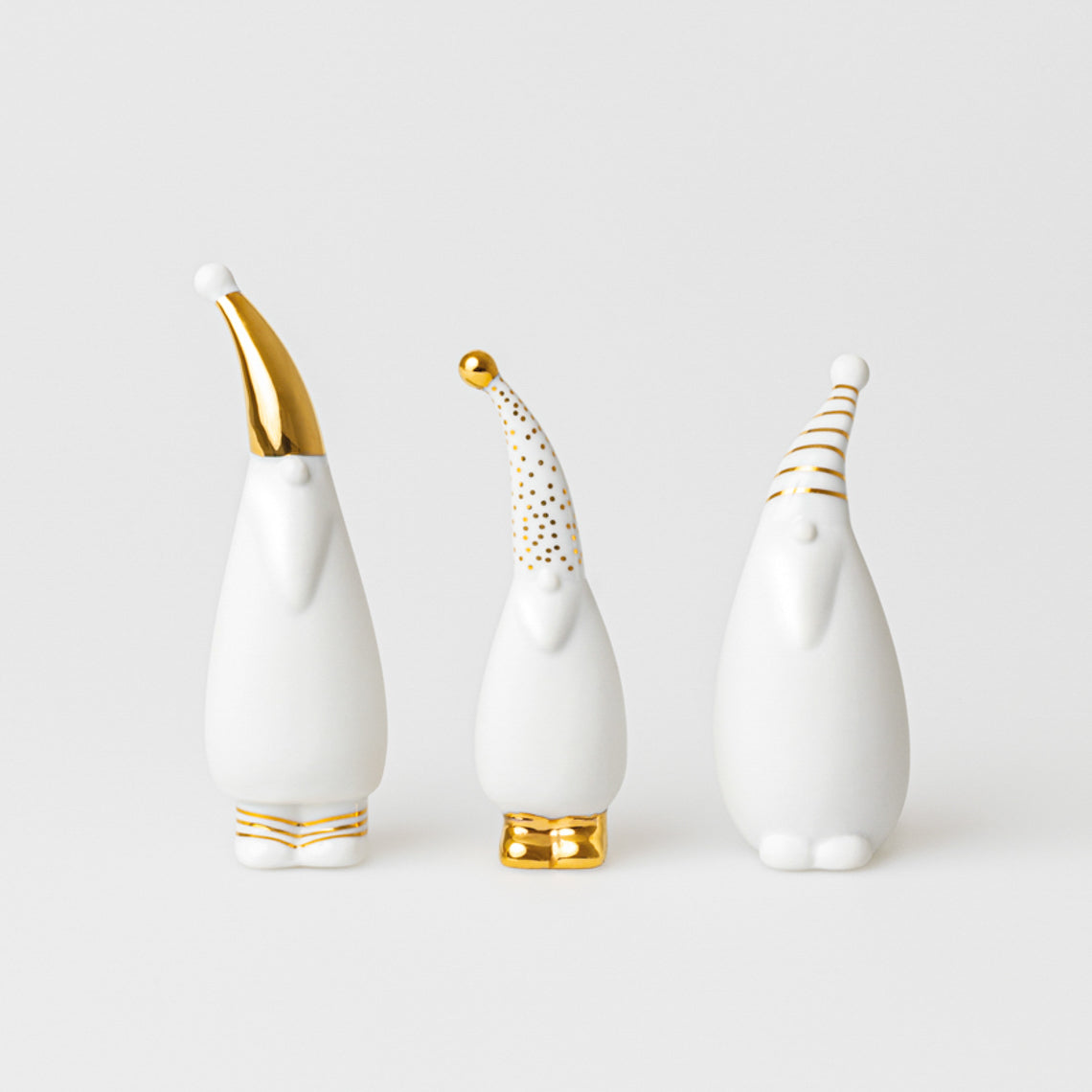 Santa Gnomes with hats set of 3 porcelain