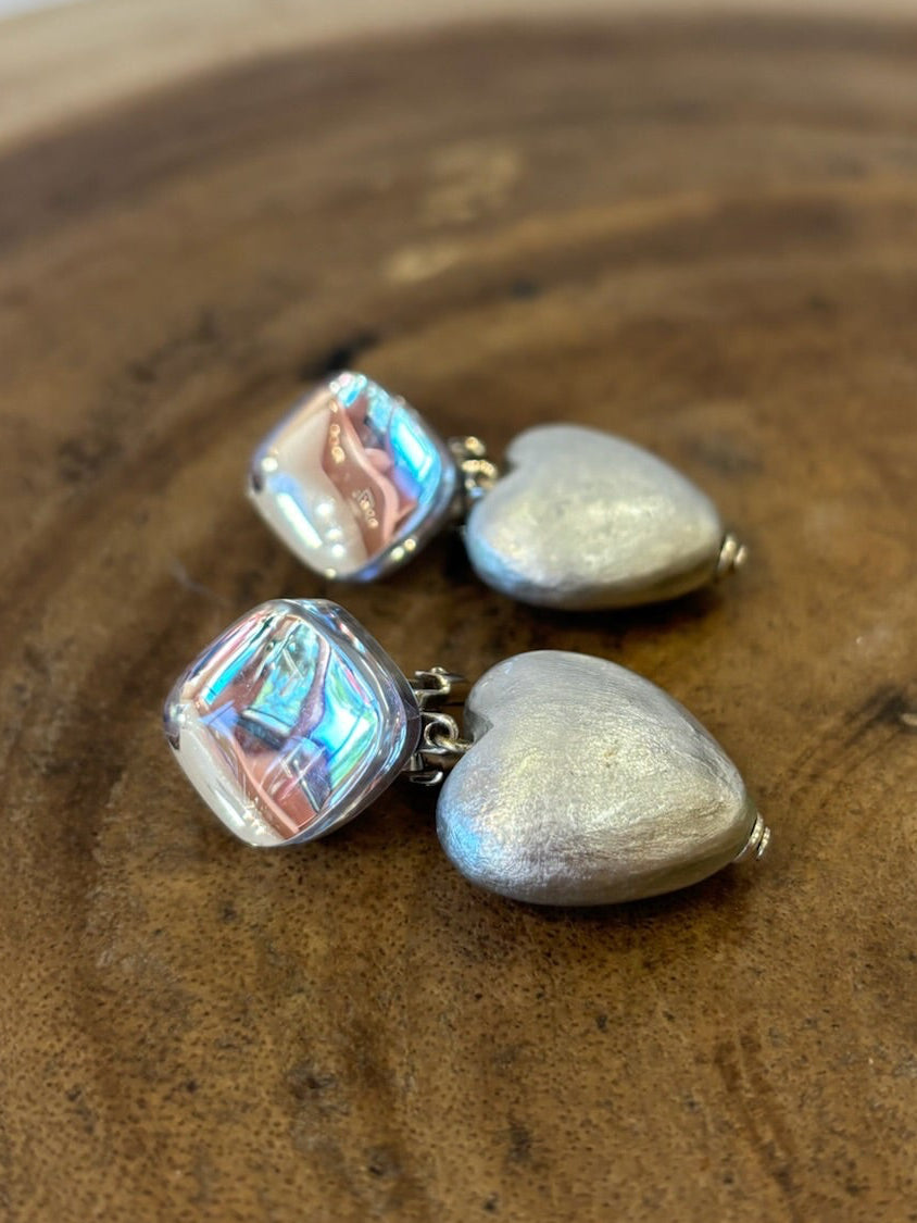 Small Heart Earrings Glitter Silver